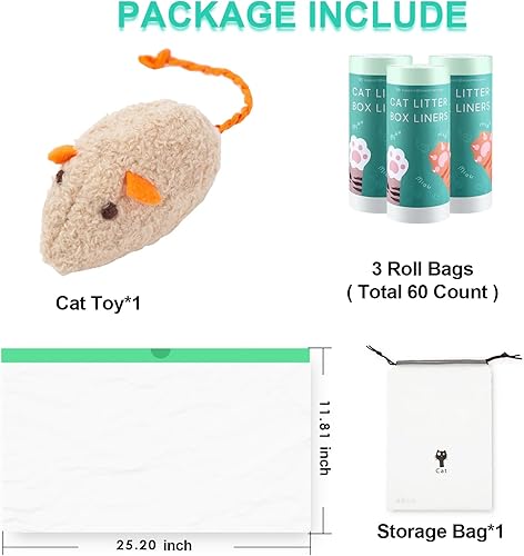 Miniatura 7 de 60 bolsas de arena autolimpiantes, con cordón, bolsas de basura resistentes para arena para gatos, bolsas de basura de repuesto para caja de arena