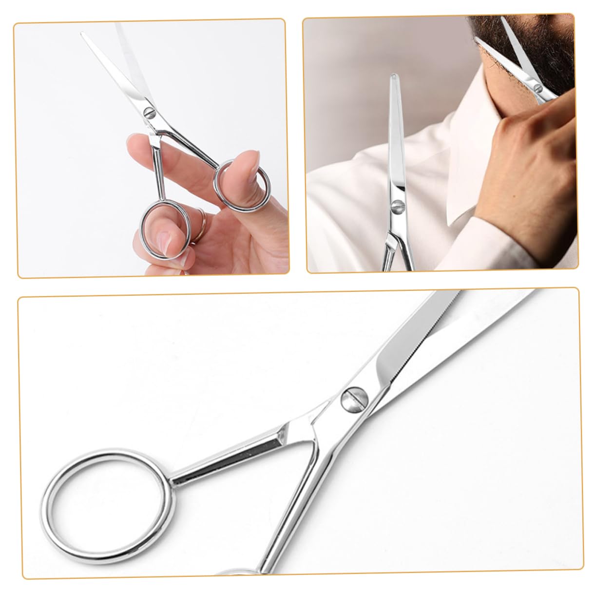 TOVINANNA Stainless Steel Scissors with Skid Grip for Precision Beard Trimming Durable Grooming Tool for Men Stylish Design Toothed Blades for Enhanced Control