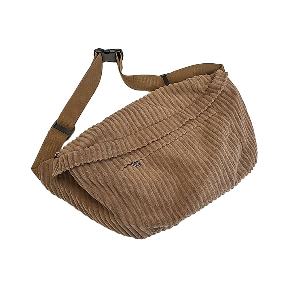 XIAYUPAGU Corduroy Chest Bag Classic Fashion Shoulder Bag Practical Multi Pocket Crossbody Bag Waist Purse for Women