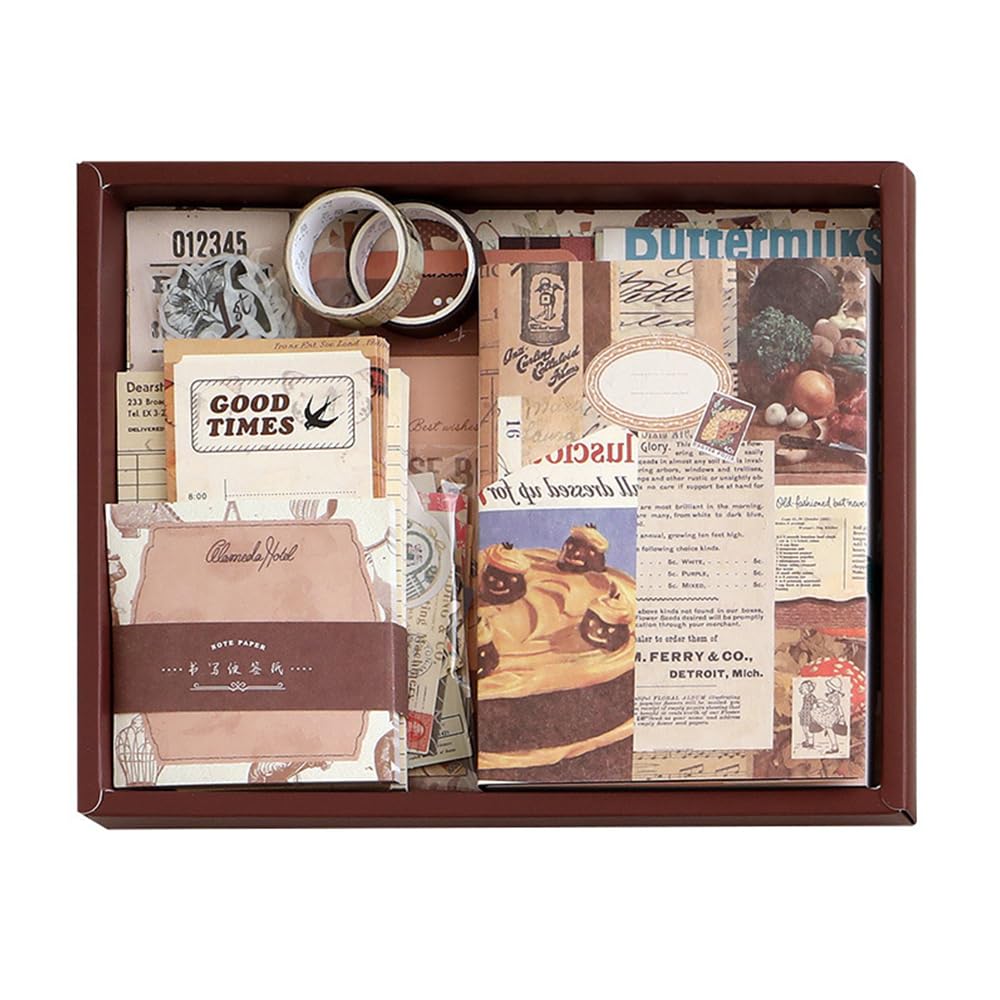 Hsthe Sea A6 Vintage Scrapbook Kit Grid Notebook with Graph Ruled Pages DIY Scrapbook Gift for Teen Girl, Brown - Image 2