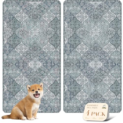Image of nunubaby 4PACK Washable Pee Pads for Dogs, Stylish, Non-Slip and Leak-Proof Pee Pads. Reusable Potty Pads for Dogs for Crates and Floors.(Blue /Multi,24 inch x48 inch )