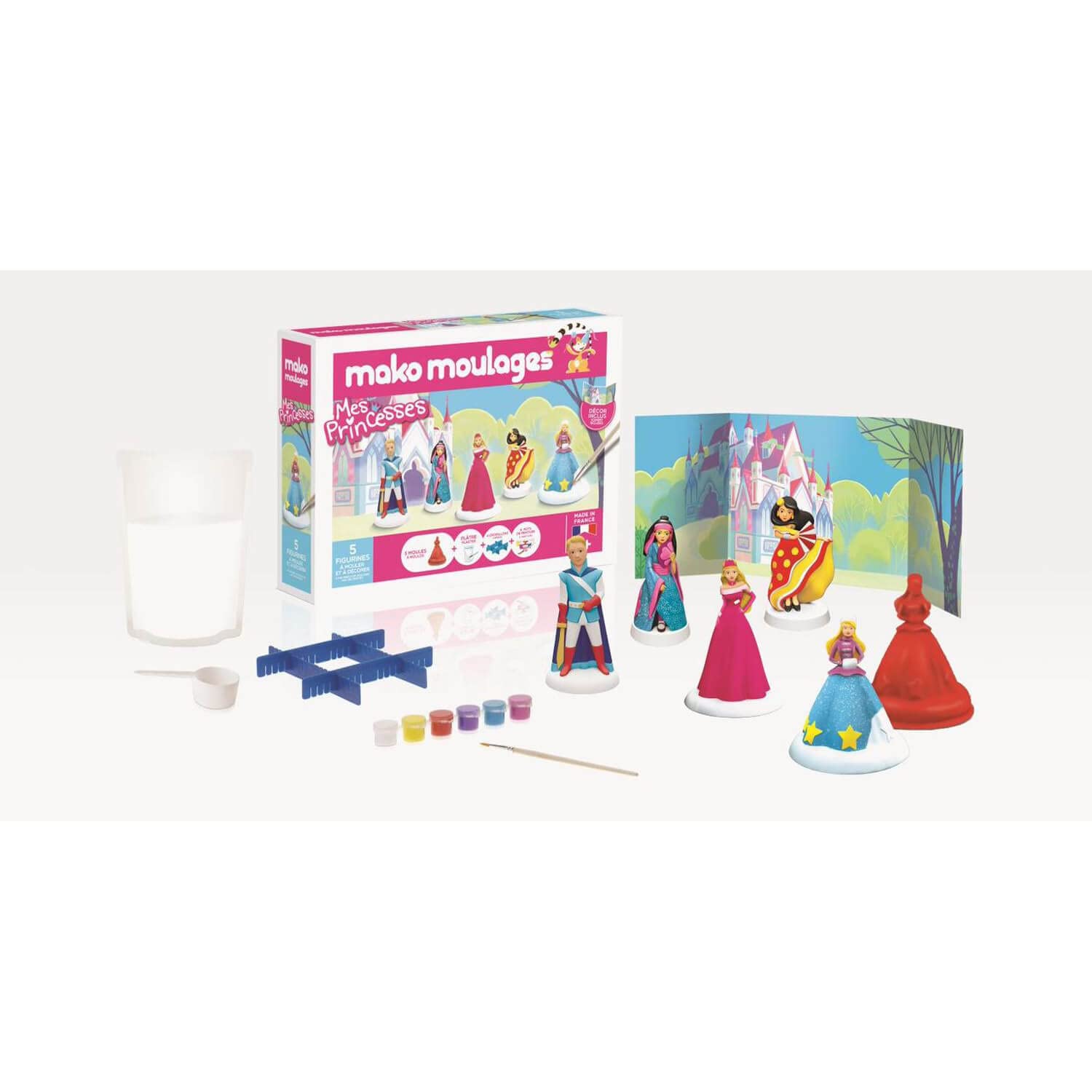 Mako Moulages - Mes Princesses - kit de Loisirs créatif - Plâtre et Peinture - Coffret de 5 Figurines à mouler - Fabriqué en France - A partir de 5 Ans - 39066