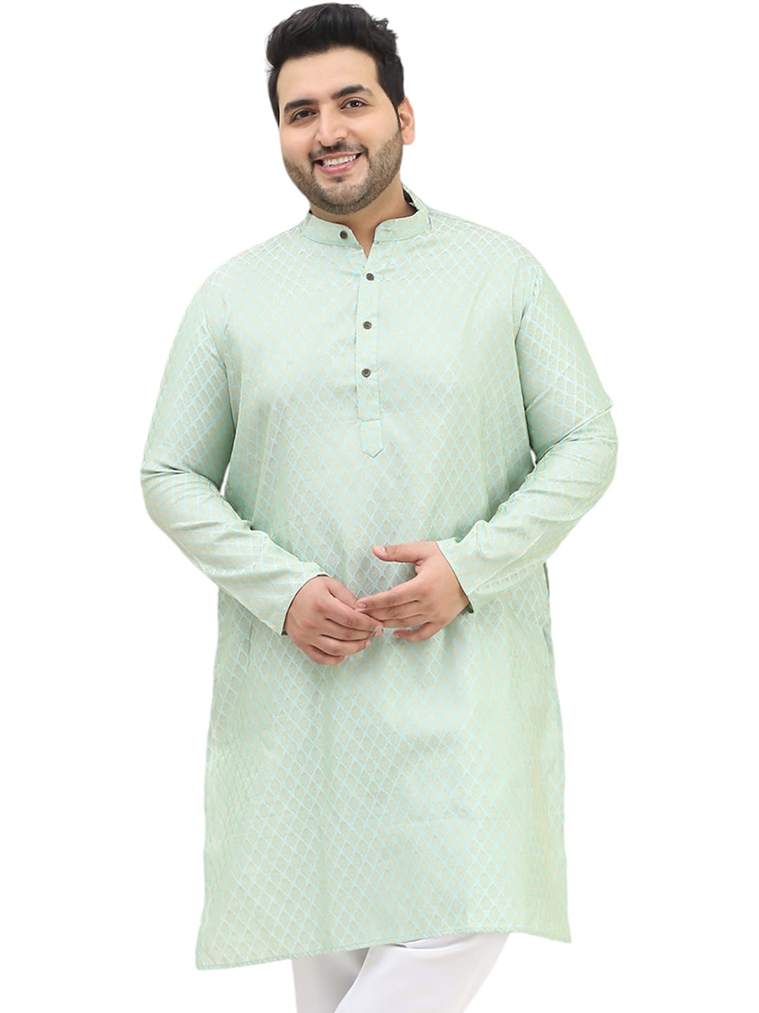 Sojanya Plus (Since 1958) Men's Silk Blend Pista Green Self Design Only Long Kurta