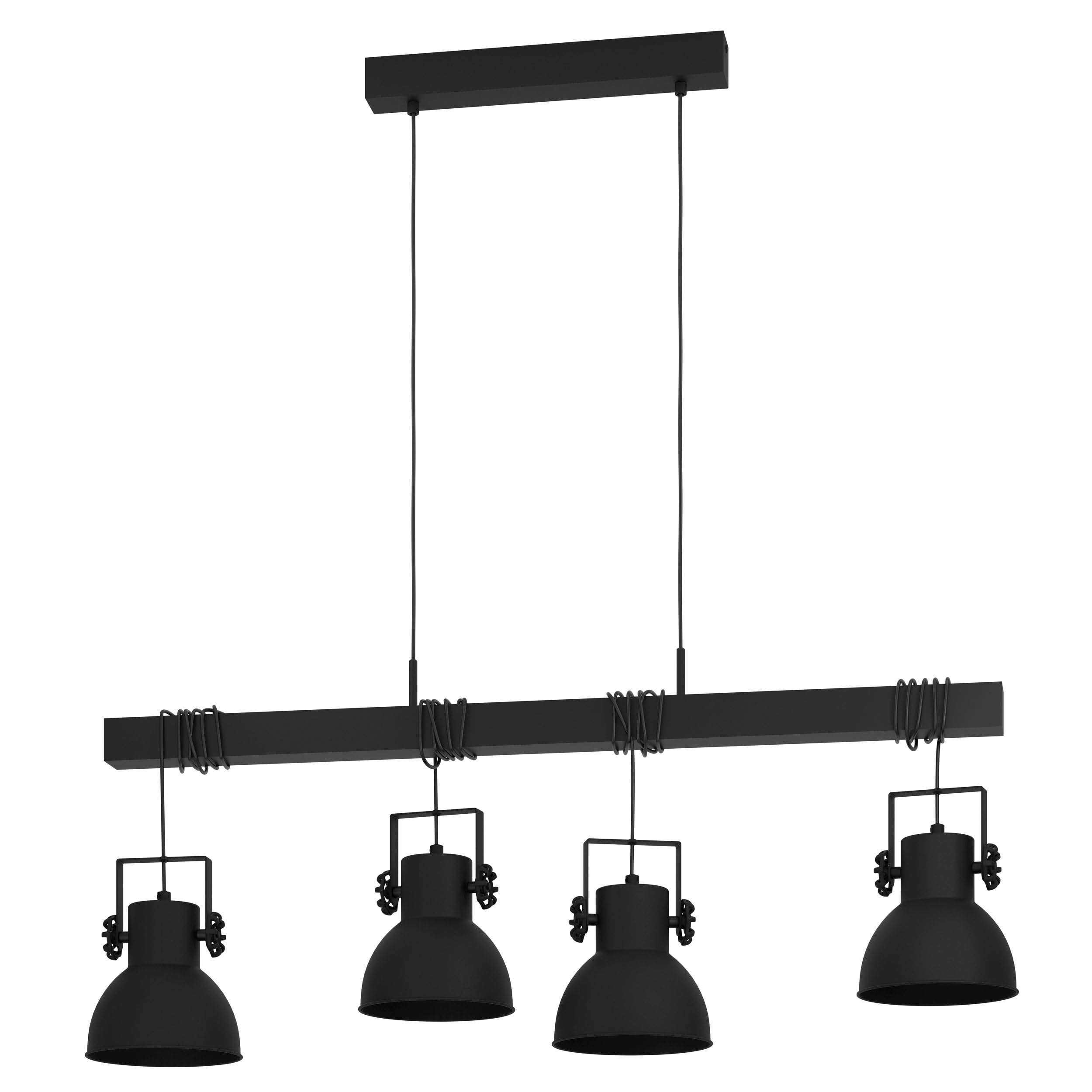 Eglo Pendant Lighting Shirebrook, Ceiling Light Fitting with 4 Shades, Industrial Hanging lamp for Dining and Living Room, Black Wood and Metal, FSC100PA, E27 Socket — image 1