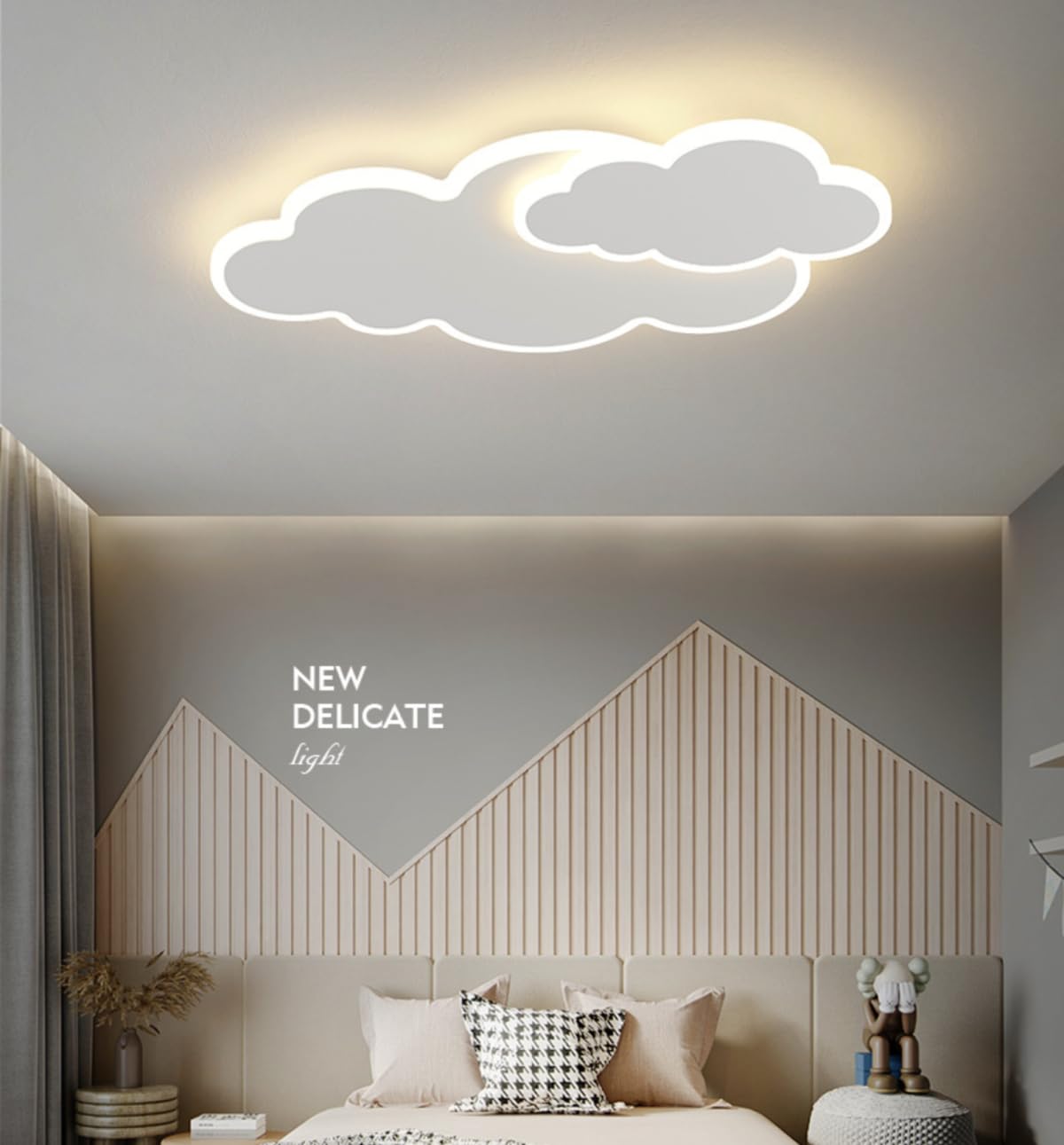 Lámpara de techo Nube LED 3D de 55 cm con 2 nubes, lámpara de araña para habitación infantil, sala de estar, dormitorio de niño o niña, 3 luces, 46 W