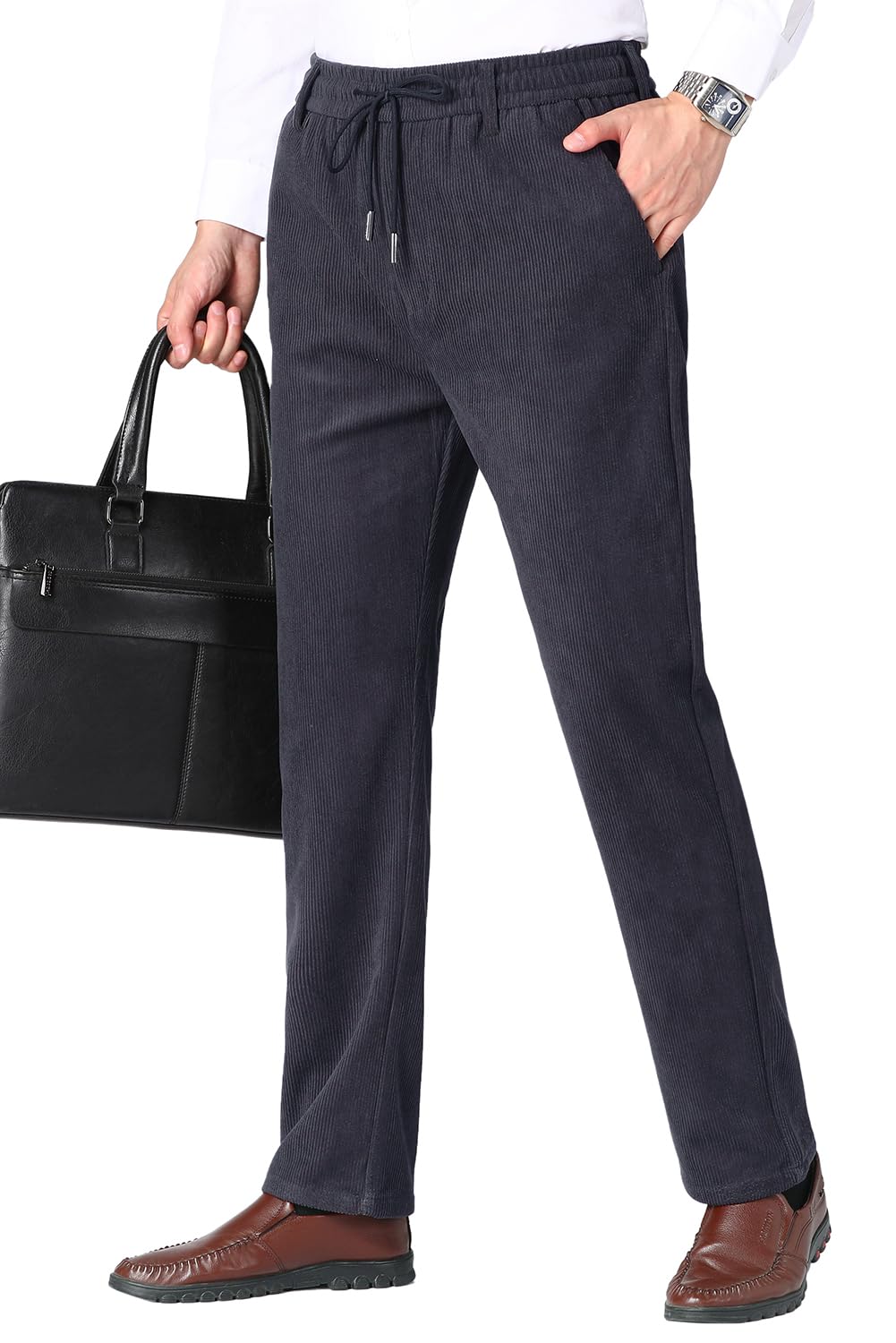 Pantaloni da Uomo in Velluto a Coste Ufficio Pantaloni Eleganti Elasticizzato Pantaloni da Jogging Formale e Casual con Coulisse