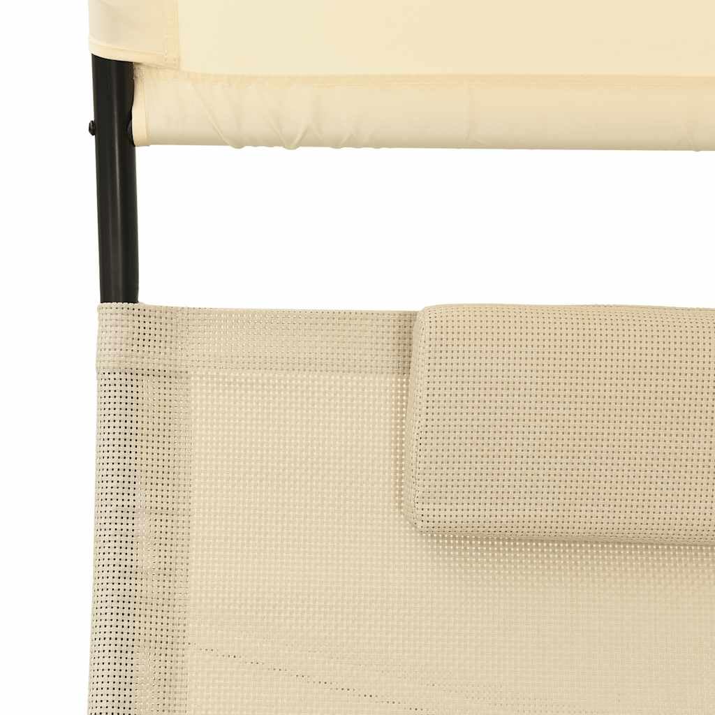 Lettino da giardino doppio con tettuccio parasole, 139 x 180 cm, color crema | Due posti sdraio ergonomici per giardino e terrazza con protezione UV, tetto in tessuto di textilene traspirante