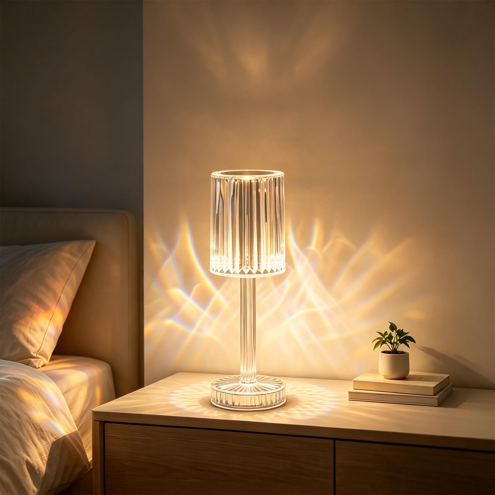 XVZ Lampa stołowa kryształowa, ściemiana dotykowo, bezprzewodowa ładowalna do salonu, sypialni, baru, dekoracja hotelu