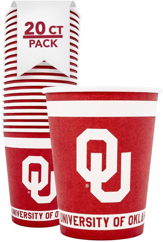 Desert Cactus The University of Oklahoma Paper Cups OU Sooners 20 Count 9 Ounce Cold Beverage for Tailgates, Graduation, Party and Game Day Tablecloth Decoration (Design A)