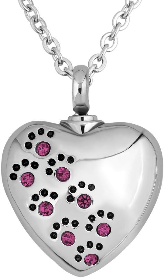 LuckyJewelry Pet Dog Paw Print Heart Urn Pendant Necklace Cremation Ashes Premium Keepsake Memorial
