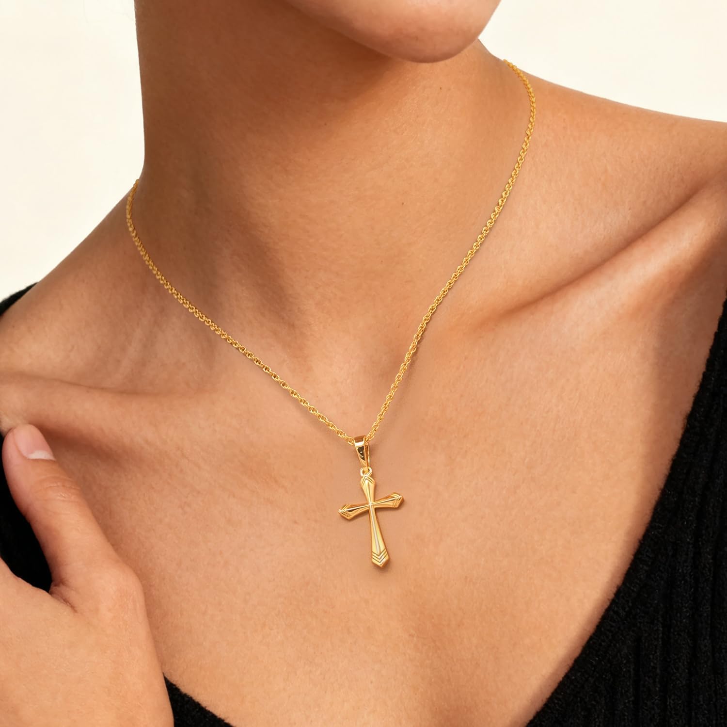 KKR Cross Necklace for Women 14K Gold Cross Necklaces for Women Gold Crosses Chain Pendant Necklace for womens with V-Shaped Patterns Trendy Crosses necklaces for Womens - Image 3