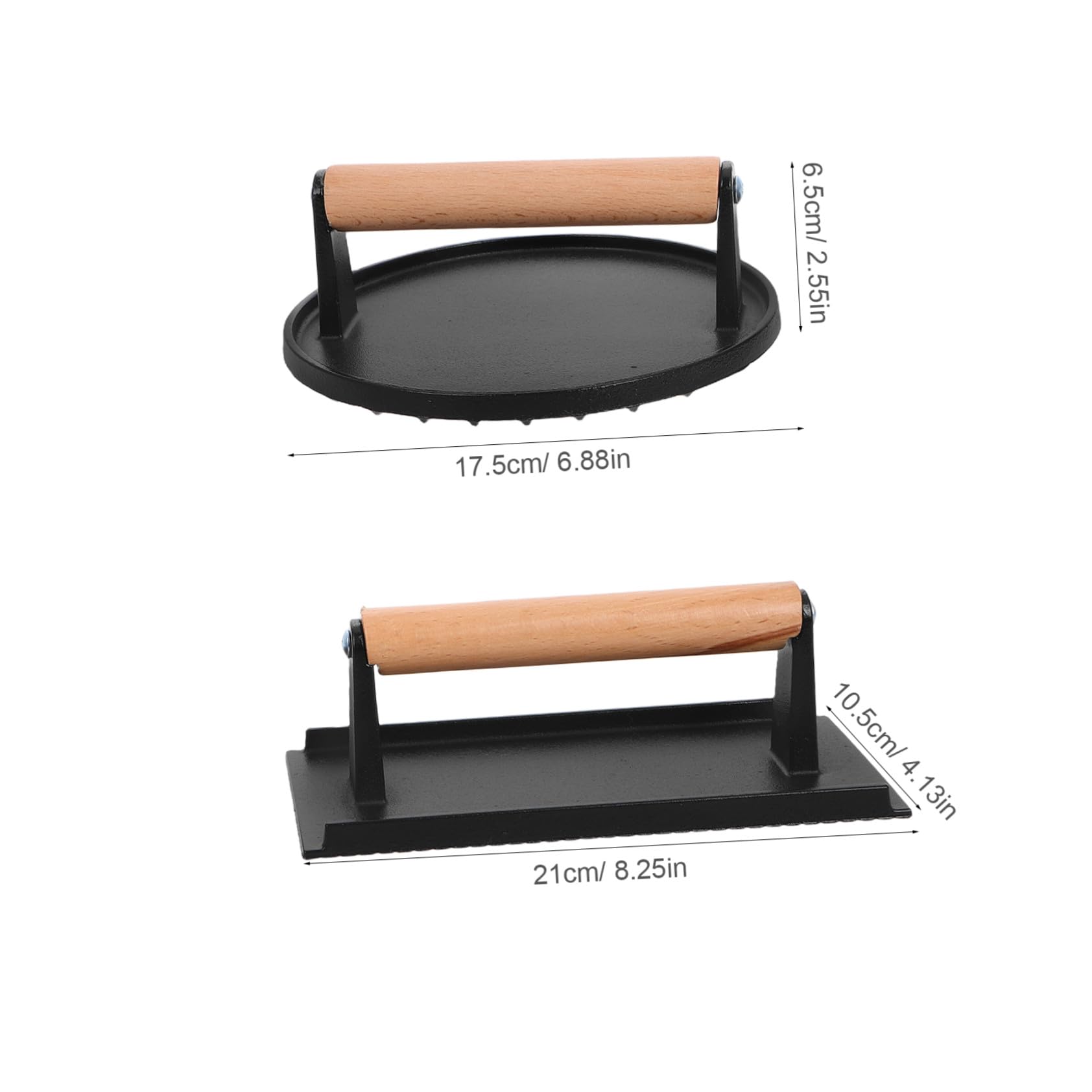 2 Prensas para Barbacoa de Hierro Fundido con Mango de Madera, Prensa para Hamburguesas y Alimentos, Formas Redonda y Rectangular, Alta Resistencia para Cocina