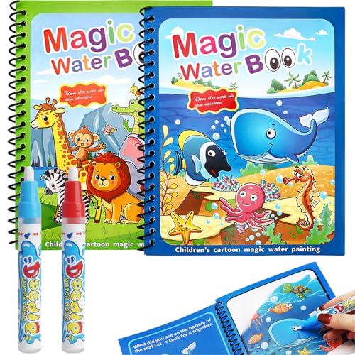 Canollo 2 libri da colorare ad acqua con 2 penne ad acqua per bambini, riutilizzabili, Aqua Doodle Baby libro da colorare Water Wwow, libro da colorare ad acqua a partire dai 2 anni, Magic Water Book