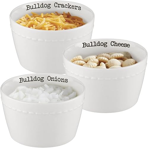 47th & Main Vajilla de cerámica con temática de fútbol, juego de condimentos de chile, Bulldogs