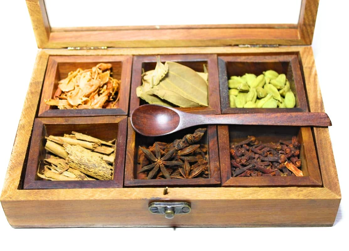 Bamby Wooden Herb and Spice Box or Masala Dani with Spoon - Image 5 thumbnail