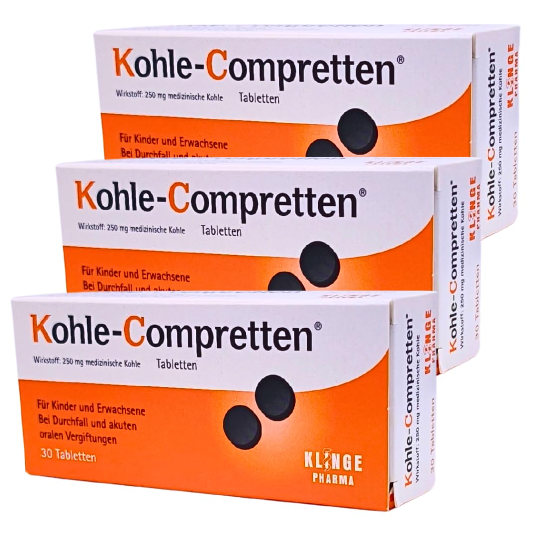 Atkivkohle Tabletten 3x 30 Tabletten I bei Durchfall und akuten oralen Vergiftungen I Diarrhoe I Magen-Darm-Beschwerden I Entgiftung I Spar-Set plus Pharma Perle give-away