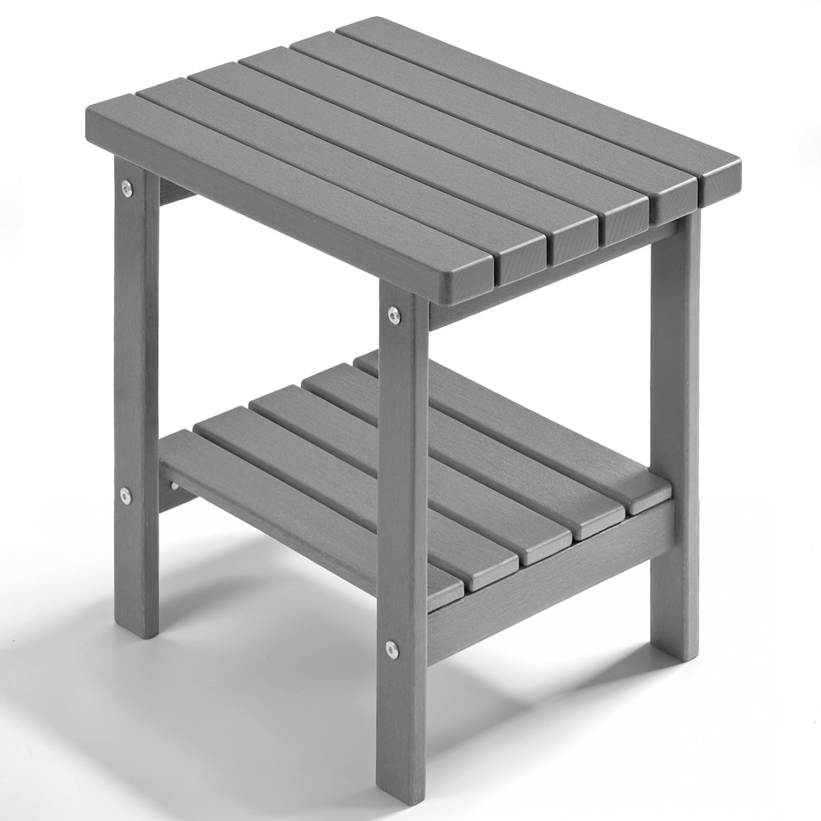 PASAMIC 2-Tier Adirondack Square Side Table, 17" HDPE Outdoor Side Tables, Weather Resistant End Table for Patio, Backyard, Pool, Indoor Companion, Beach, Easy Maintenance (Gray)