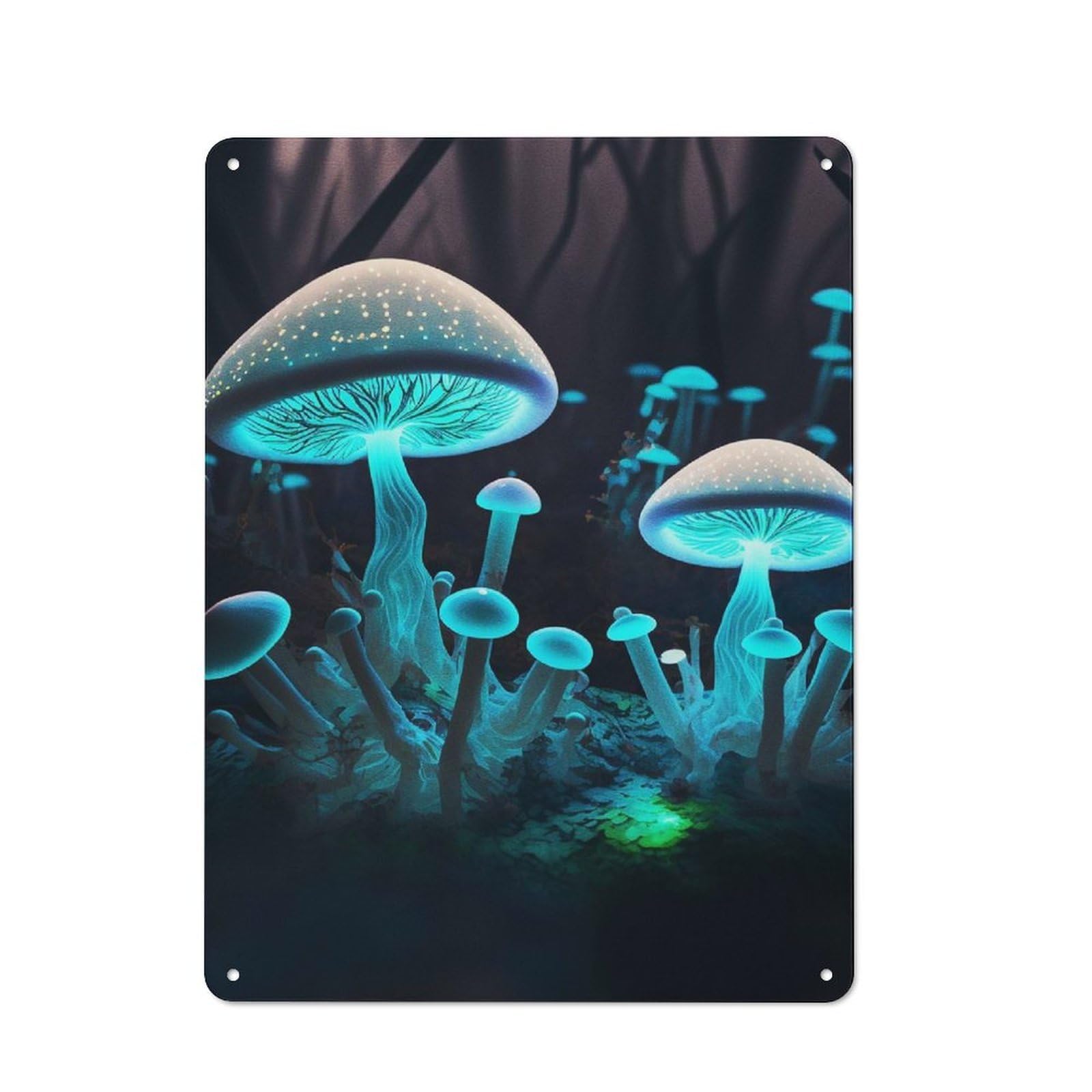 Junmoney Style-23 Tin Wall Plaque 40X30cm With Neon Mushroom For Workshop Wall, With Clear Retro Wall Decor Character