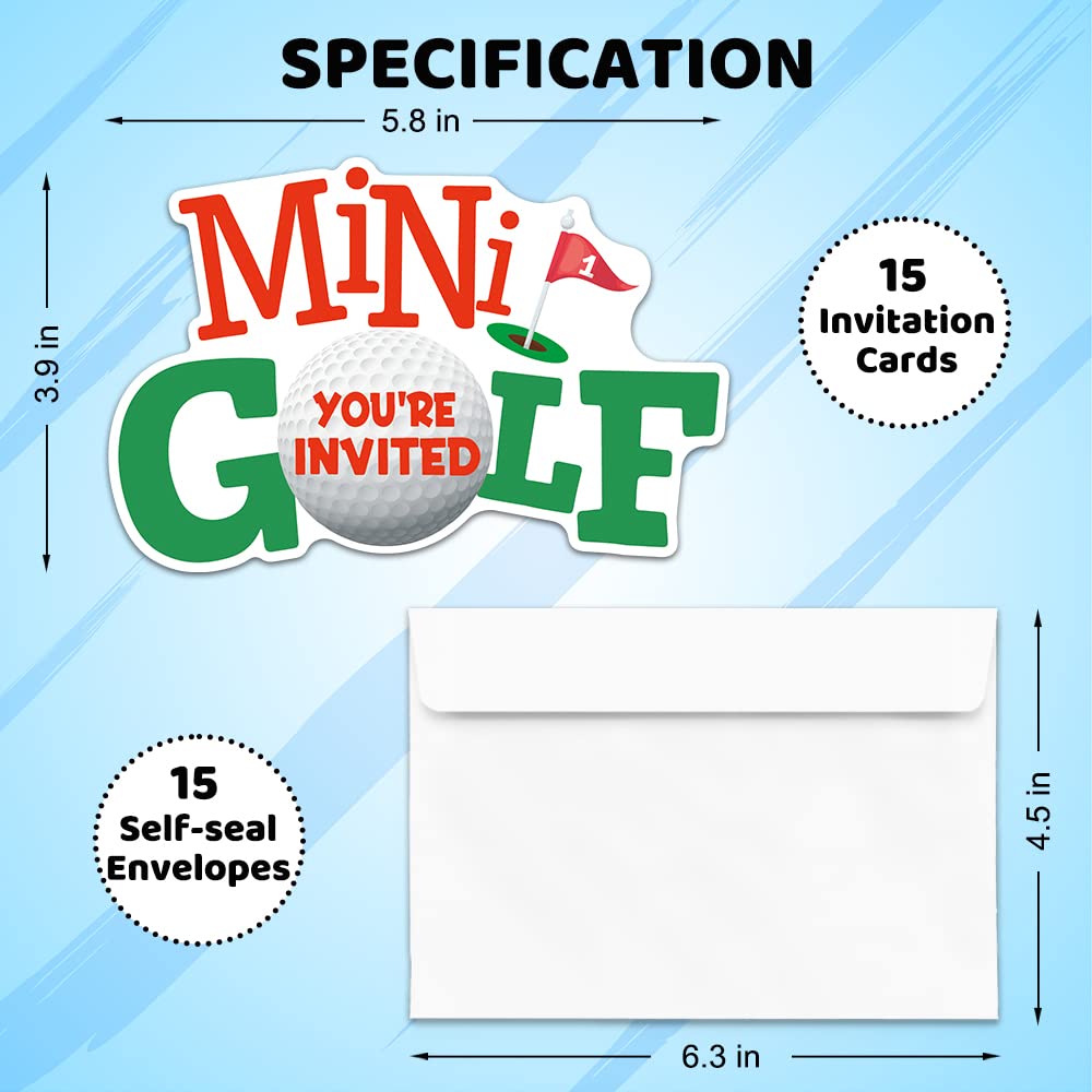 15 Mini-Einladungskarten In Golfball-Form Mit Umschlägen – Für Golfparty, Geburtstag, Sportevents (14,7 X 9,9 Cm)