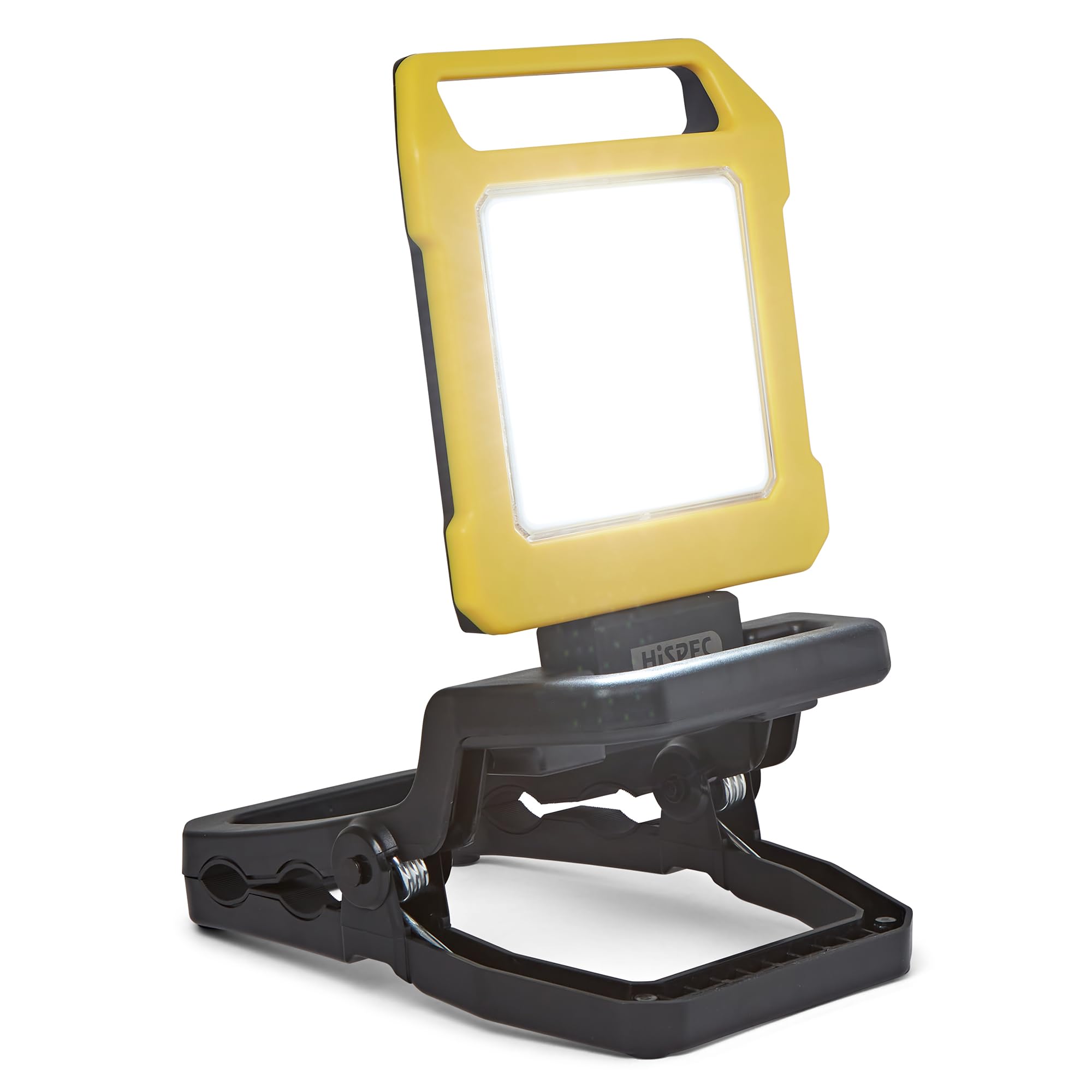 Hispec Electrical Products Limited Black And Yellow Hispec 10W Rechargeable Led Work Light With Magnet And Clamp | Portable Ip54 Rated Outdoor Battery Floodlight With Usb Re-Charging | Cordless Lighting For Work Sites And Construction Sites