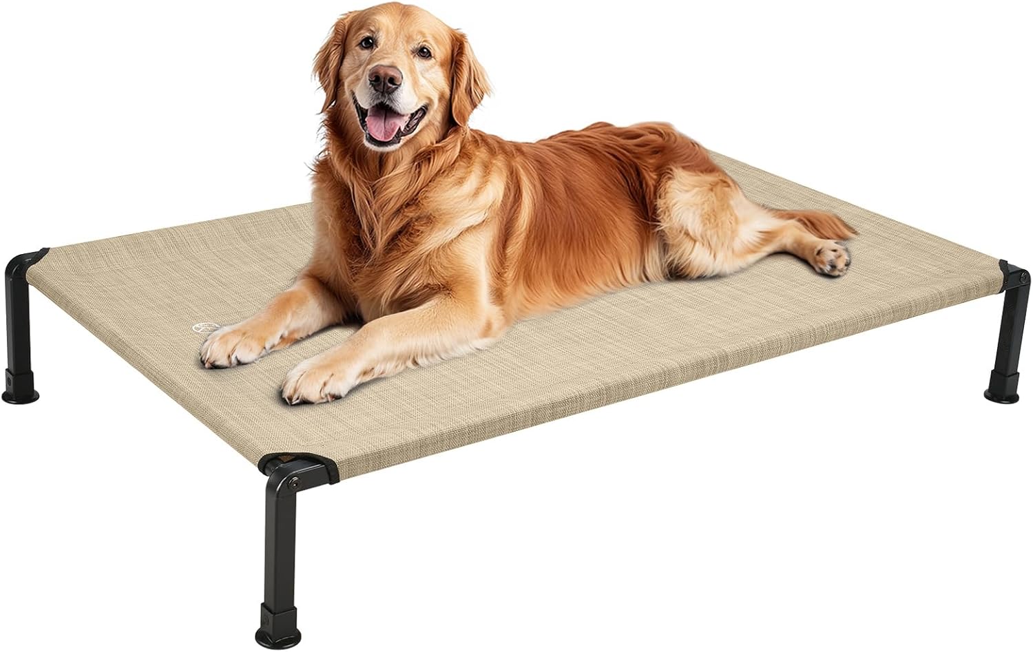 Veehoo Heavy Duty Elevated Dog Bed - Raised Bed with Washable & Breathable Teslin Mesh, Non-Slip Silicon Feet, Cooling Dog Cot, Indoor/Outdoor Use, 41" x 27", Beige Coffee 41.0"L x 27.0"W x 8.0"Th Beige Coffee