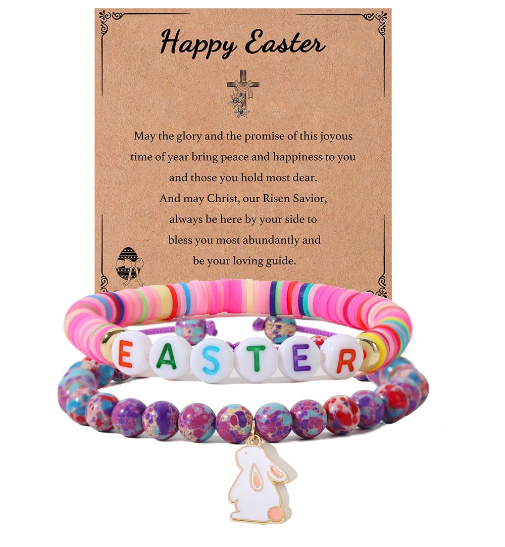 enasal Easter Basket Stuffers for Teens Girls, Nature Stone Easter Gifts Cross Bracelet, Christian Gifts Inspirational Jewelry