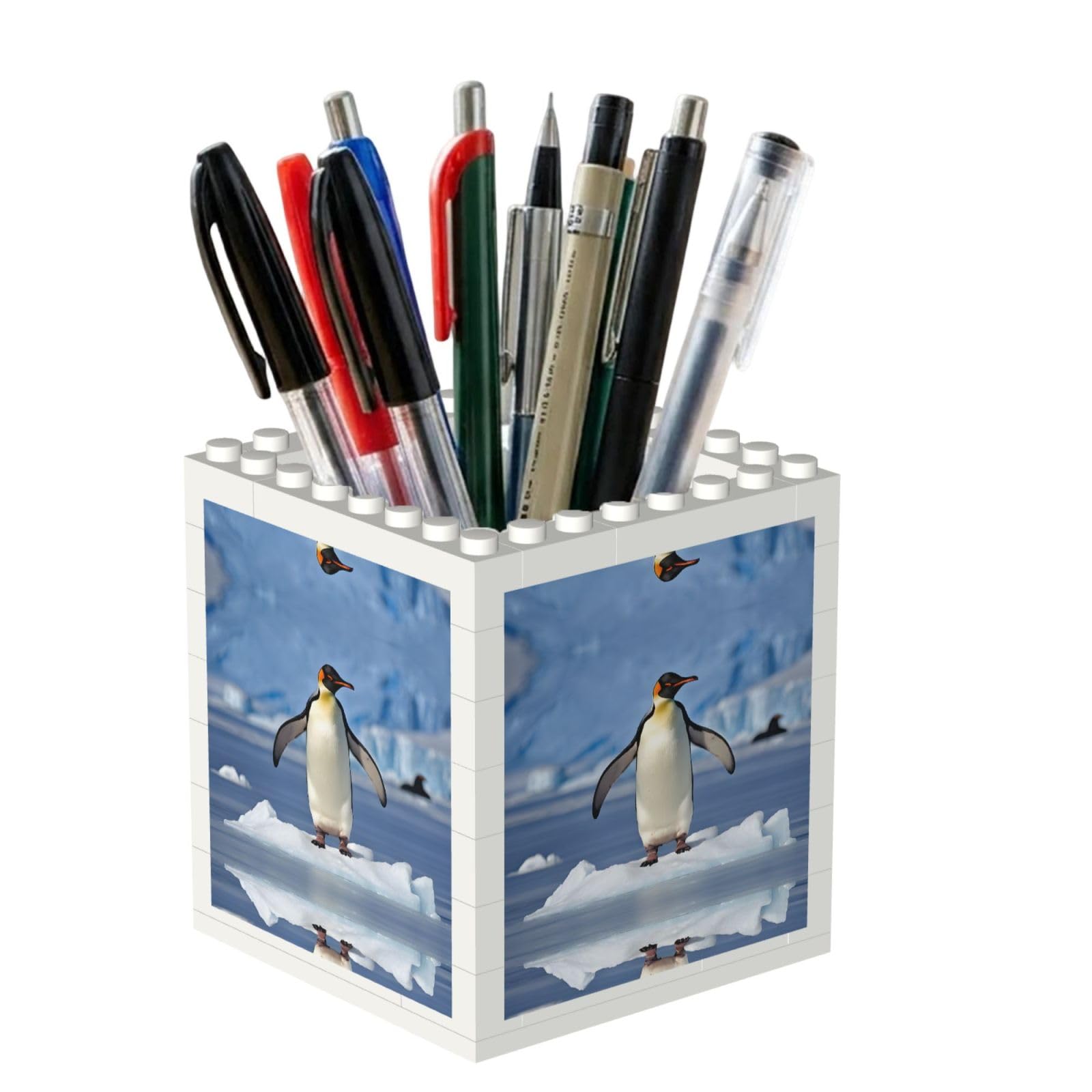 ESNAIUVCD Cute Penguin Print Building Block Pen Holder - Pencil Holder For Desk/Classroom,Desk Accessories, Multifunctional Office Supplies Pen Organizer Pencil Cups(2pcs)