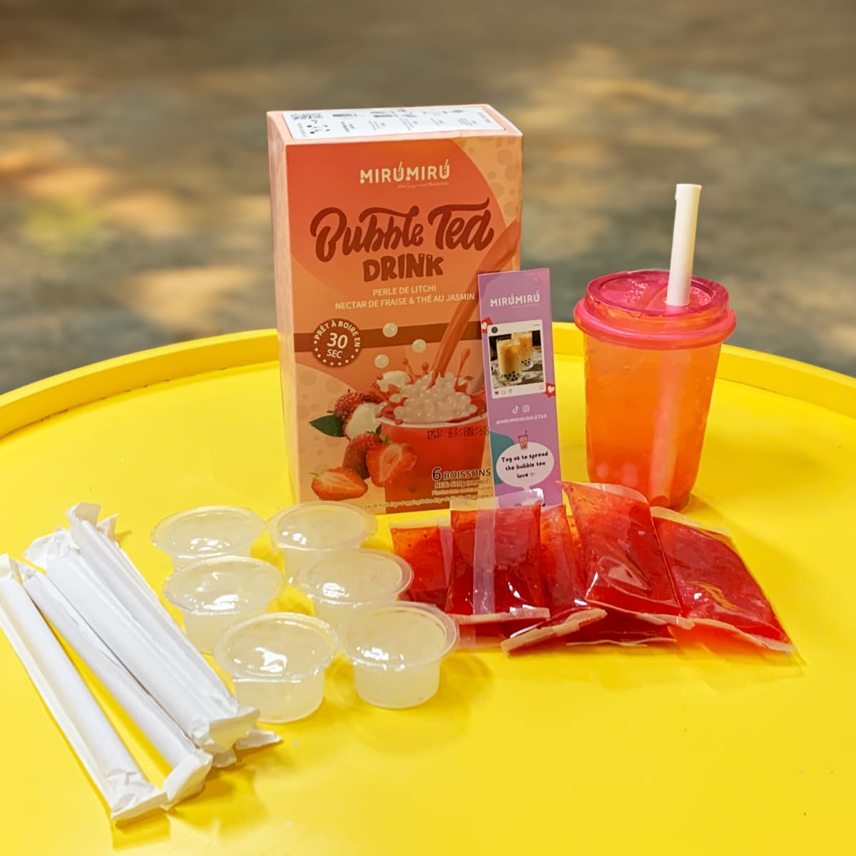 MiruMiru - Bubble Tea Kits - Perle de Litchi & Nectar de Fraise & thé au jasmin (6 boissons, pailles incluses)