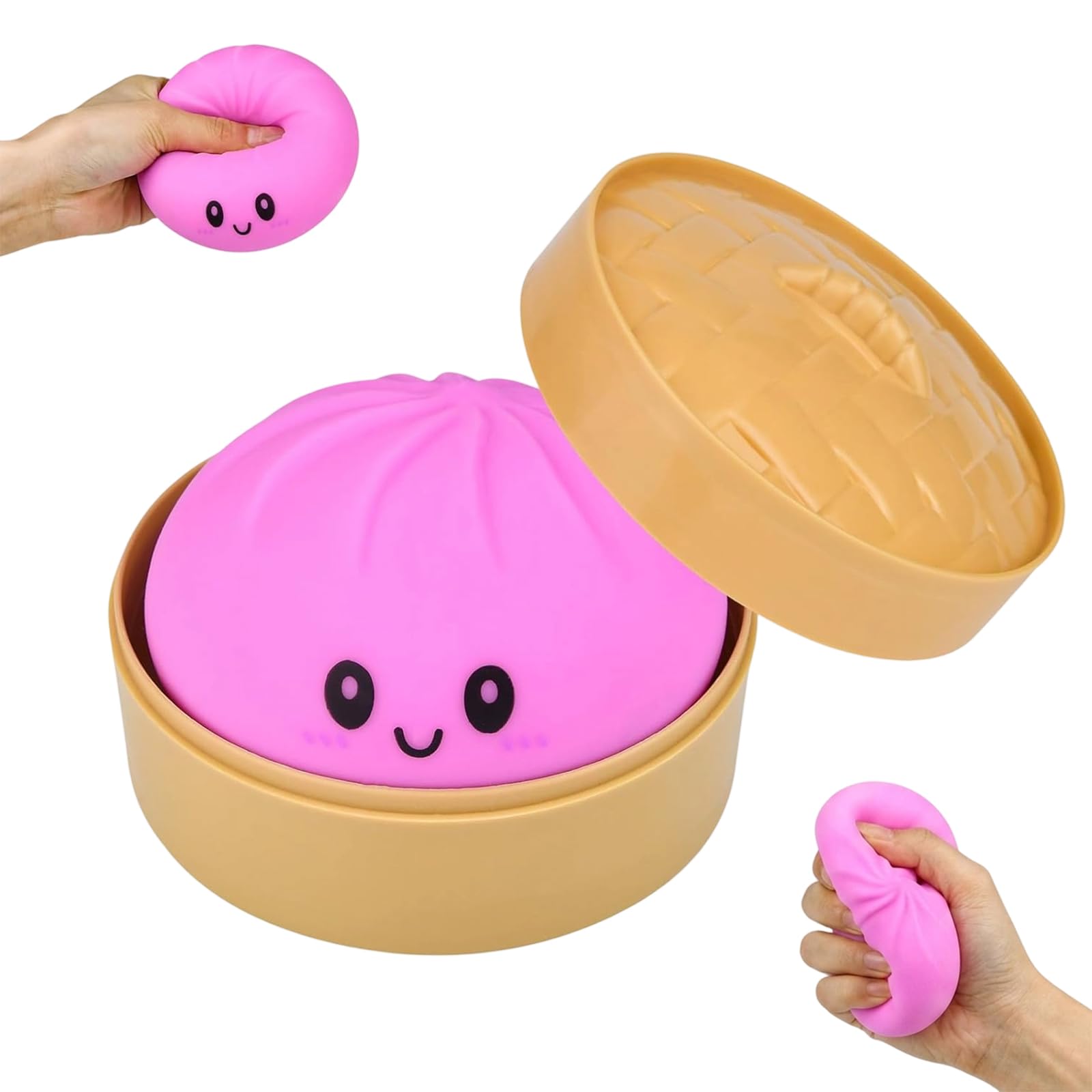 Dumpling Squishy, Realistic Dumpling Toy with Plastic Steamer Box, Fidgets Squishy for Classroom Office Stress Relief, Portable Sensory Therapy Gift for Students Adults