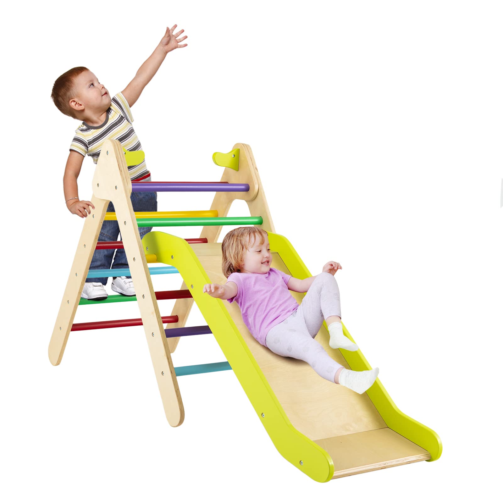 Triangle D'escalade Montessori 4 En 1 Pliable – Parcours Motricité Bois Réglable 3 Niveaux Pour Enfants 3 Ans +