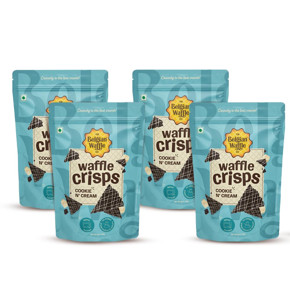 The Belgian Waffle Co. Cookie N Cream Waffle Crisps | Thin & Crunchy Baked Snack | 85g Each. (85g Pack Of 4)-image-29