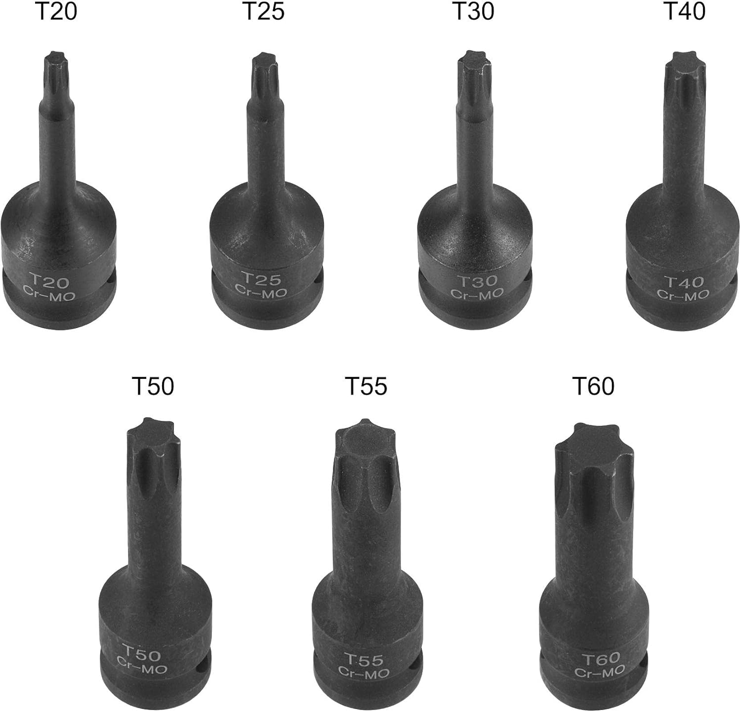 uxcell 3/8" Drive Impact Torx Bit Socket Set, T20 - T60, Metric 60mm Length, CR-MO, 7-Piece