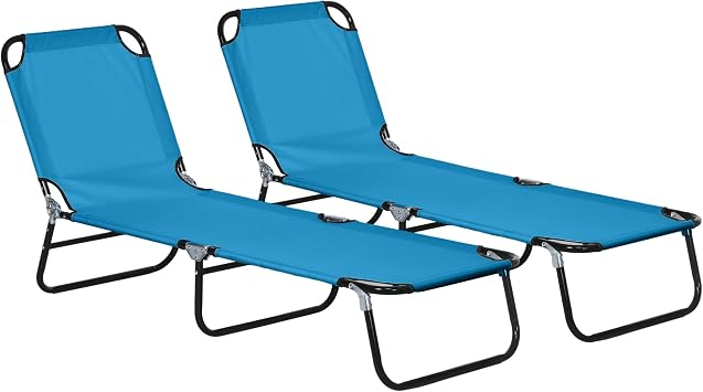 Outsunny Foldable Sun Loungers Set of 2 Oxford Fabric Sky Blue