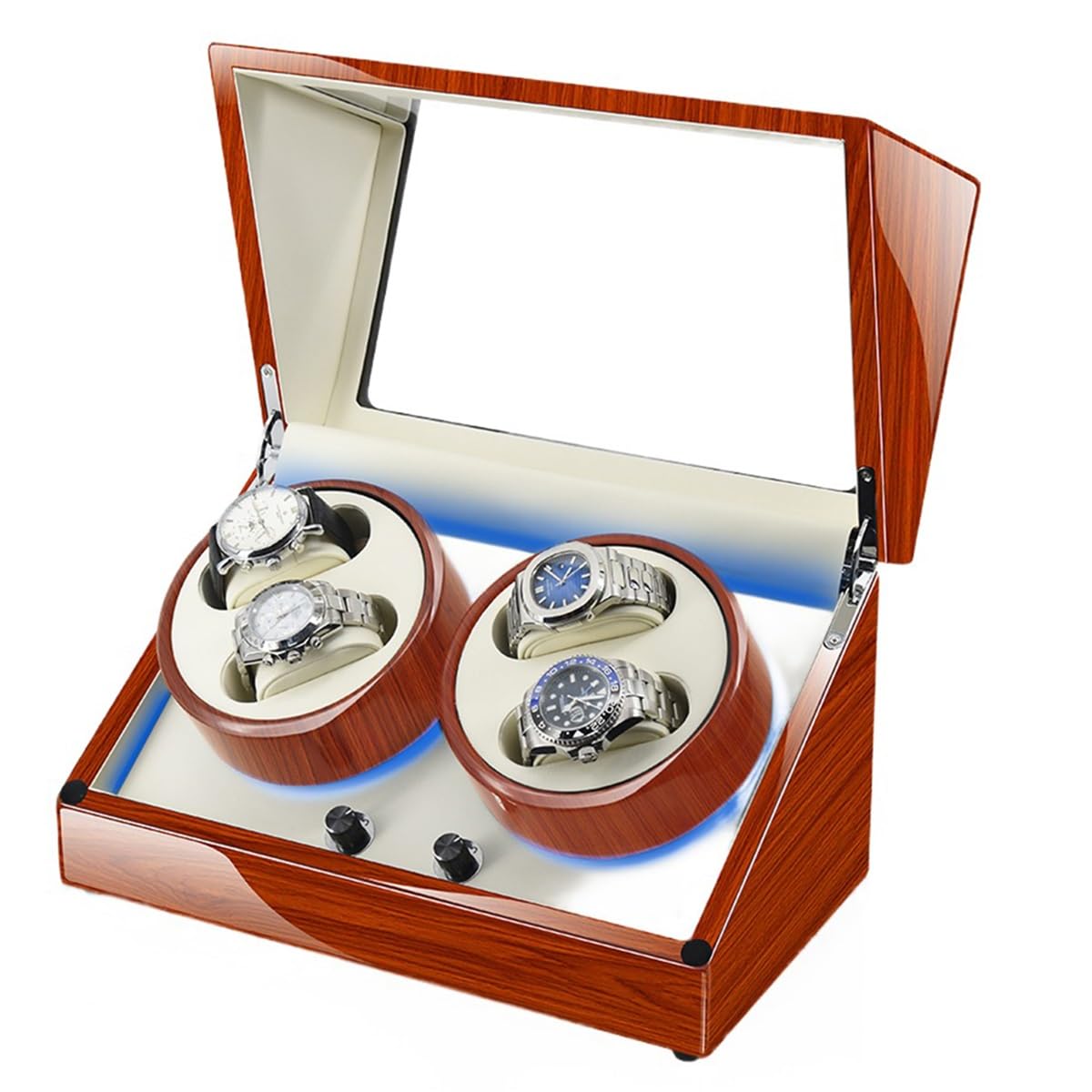 MYUYEE Automatic Watch Winder Box For 4 Automatic Watches Luxury Wooden Watch Storage Case With Super Quiet Motor Fit Lady And Man Wristwatch Turner (White-4+0)