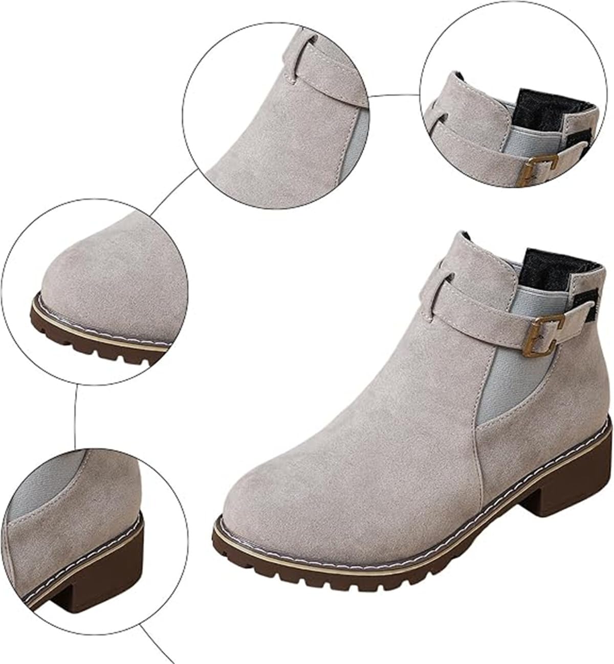 Stivaletti da donna con tacco basso e cinturino con fibbia, autunno inverno