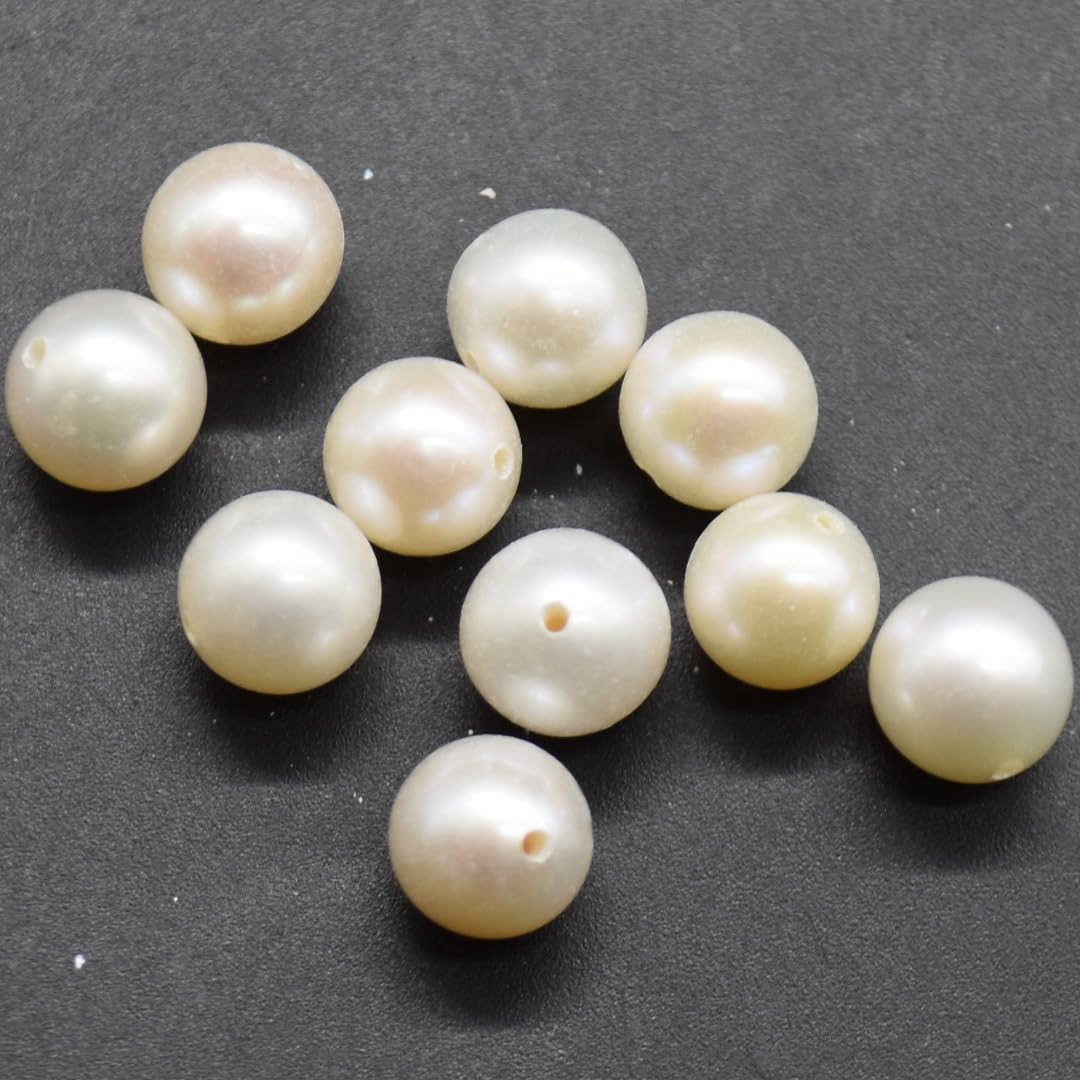 Freshwater Pearl Beads - Full Drilled Round Pearls - White - Grade AAAA - A Pair (2 Count) - for Pearl Earrings, Rings - 8mm - 9mm