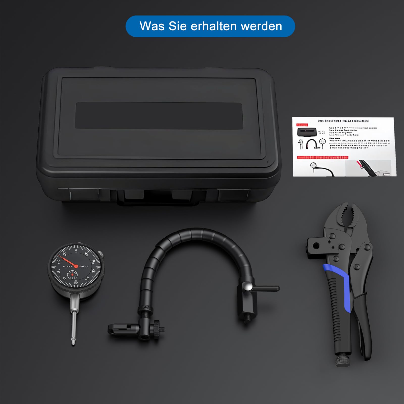 Jauge de rotor de frein à disque avec jauge de 0 à 10 mm (résolution de 0,01 mm), testeur de résistance aux chocs des disques de frein de voiture, étau de serrage avec bras flexible à 360°