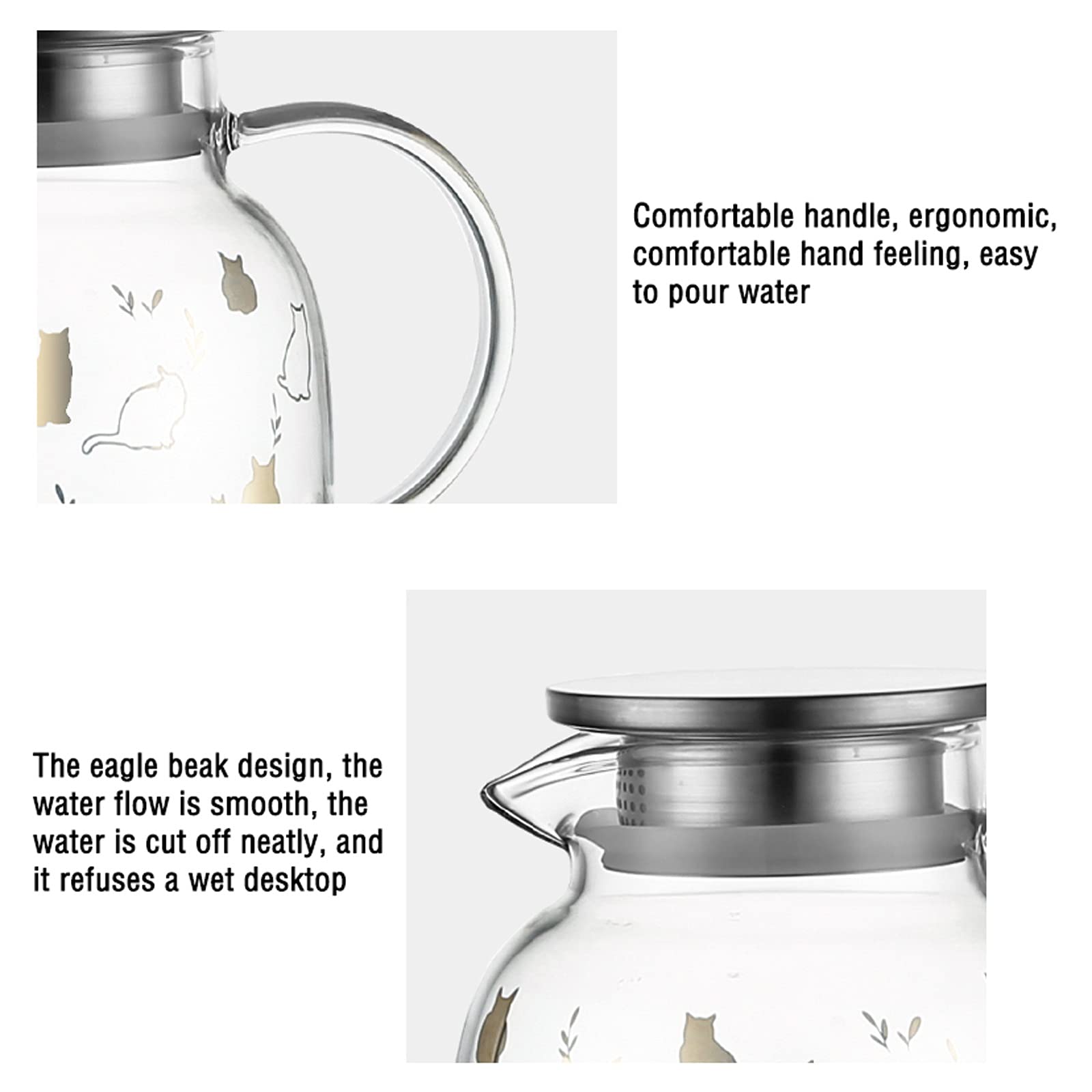 Jarra Agua Fria Jarra de vidrio de borosilicato con tapa de acero inoxidable CAPACIDAD FRÍA CARAFA FRÍA Tetera linda para jugo, leche, bebidas calientes y frías Jarra Agua Detox Frutas ( Color : A )