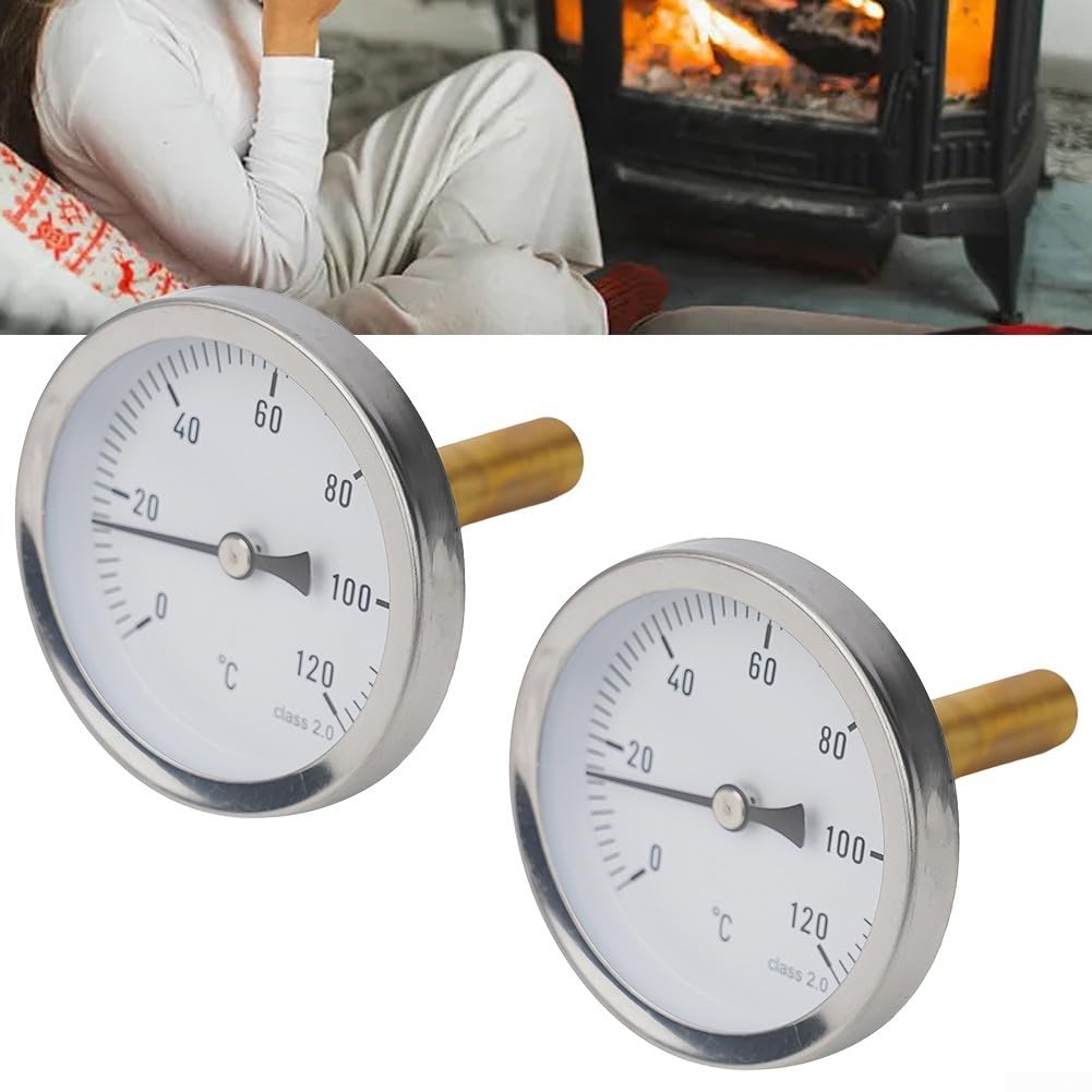 6 Stück Anlegethermometer Für Heizungsrohre - Bimetall Zeigerthermometer 0-120°C Mit Federclip