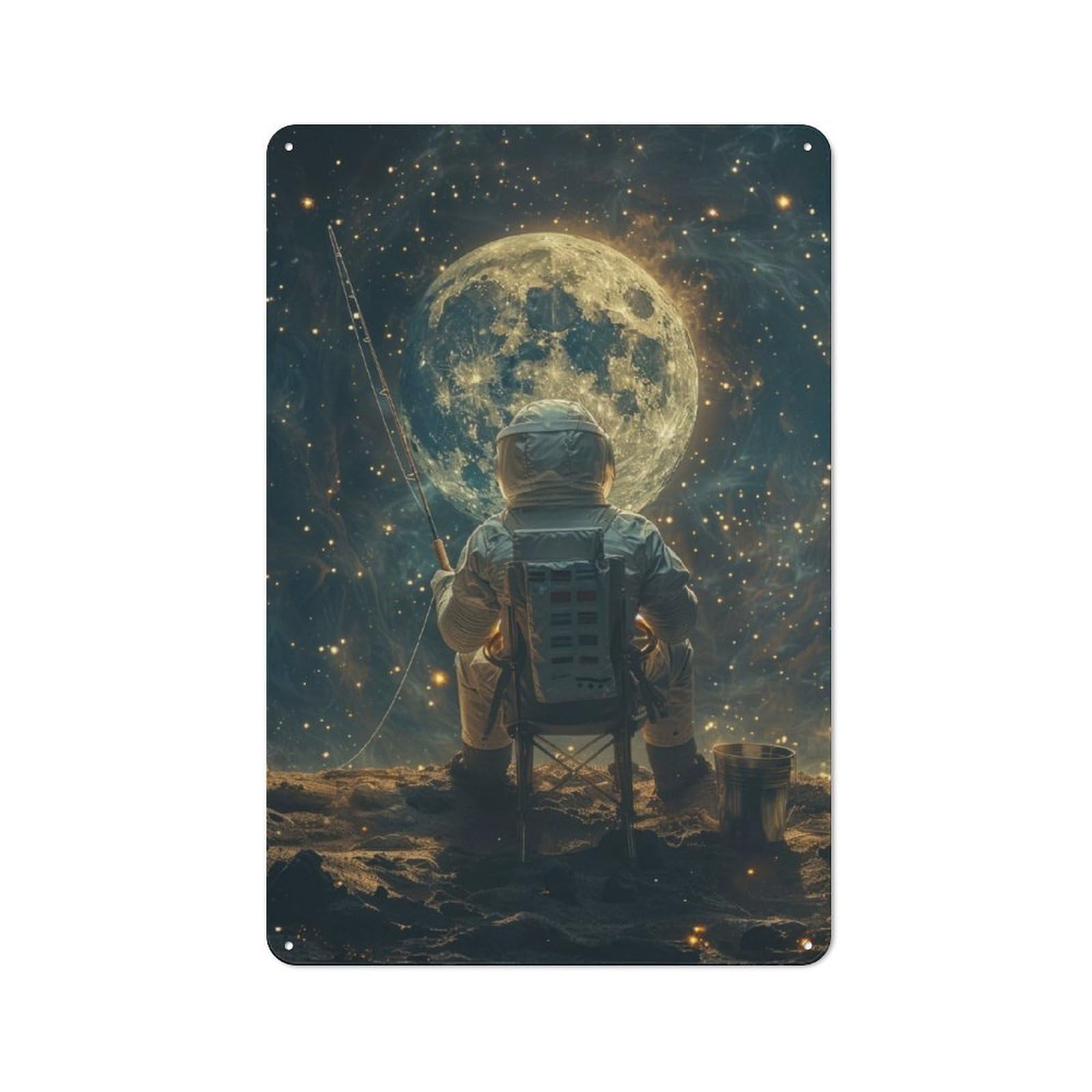 Junmoney Astronaut Space Fishing Retro Vintage Tin Sign 30X20cm, Retro Room Decor For Lounge, Study, Pub Or Wall Gallery
