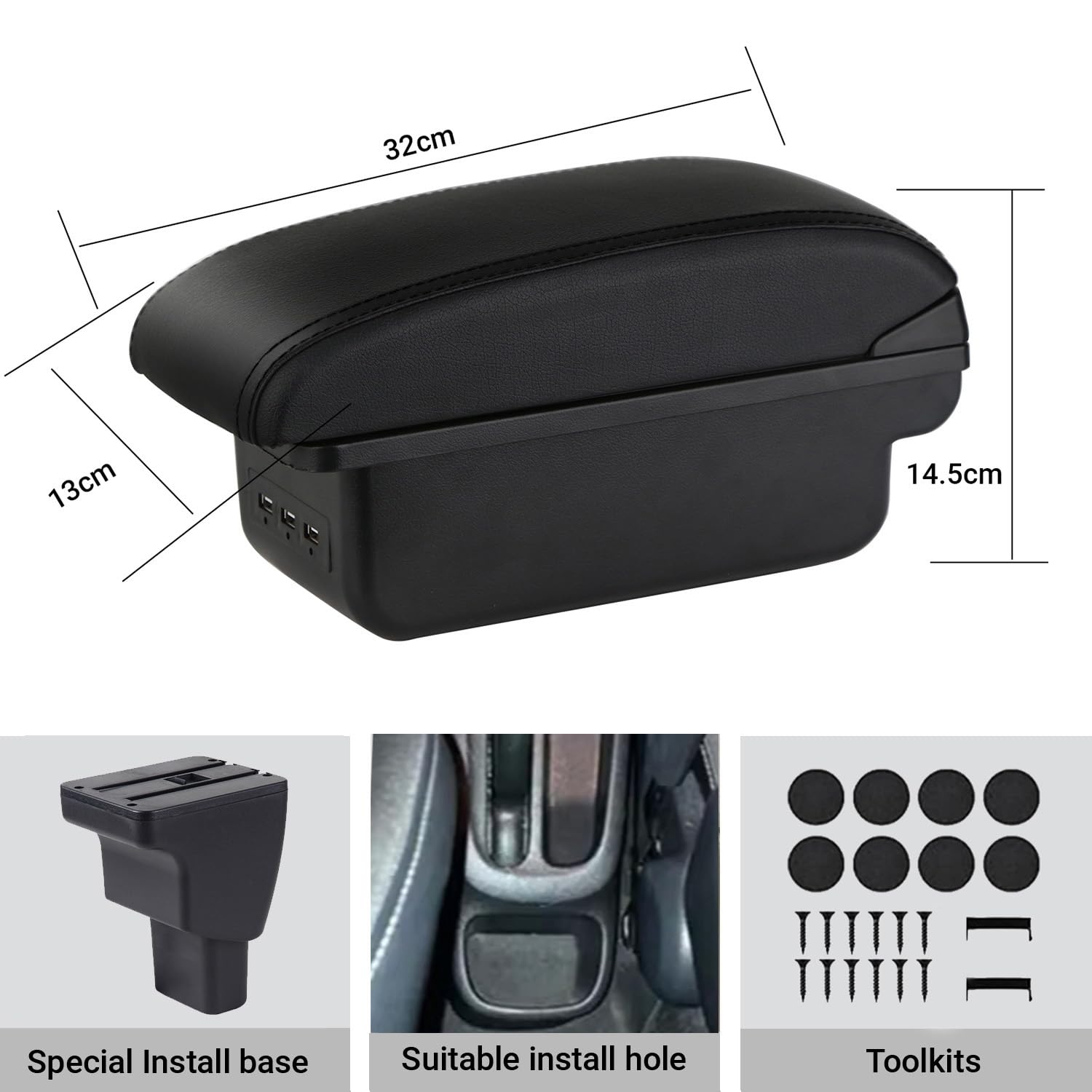 YJYWZH Auto Braccioli Compatibile con Hyundai I10 2007-2019 Scatola Bracciolo Centrale Portaoggetti Interna Nero Appoggio Poggia Braccio Doppio Strato