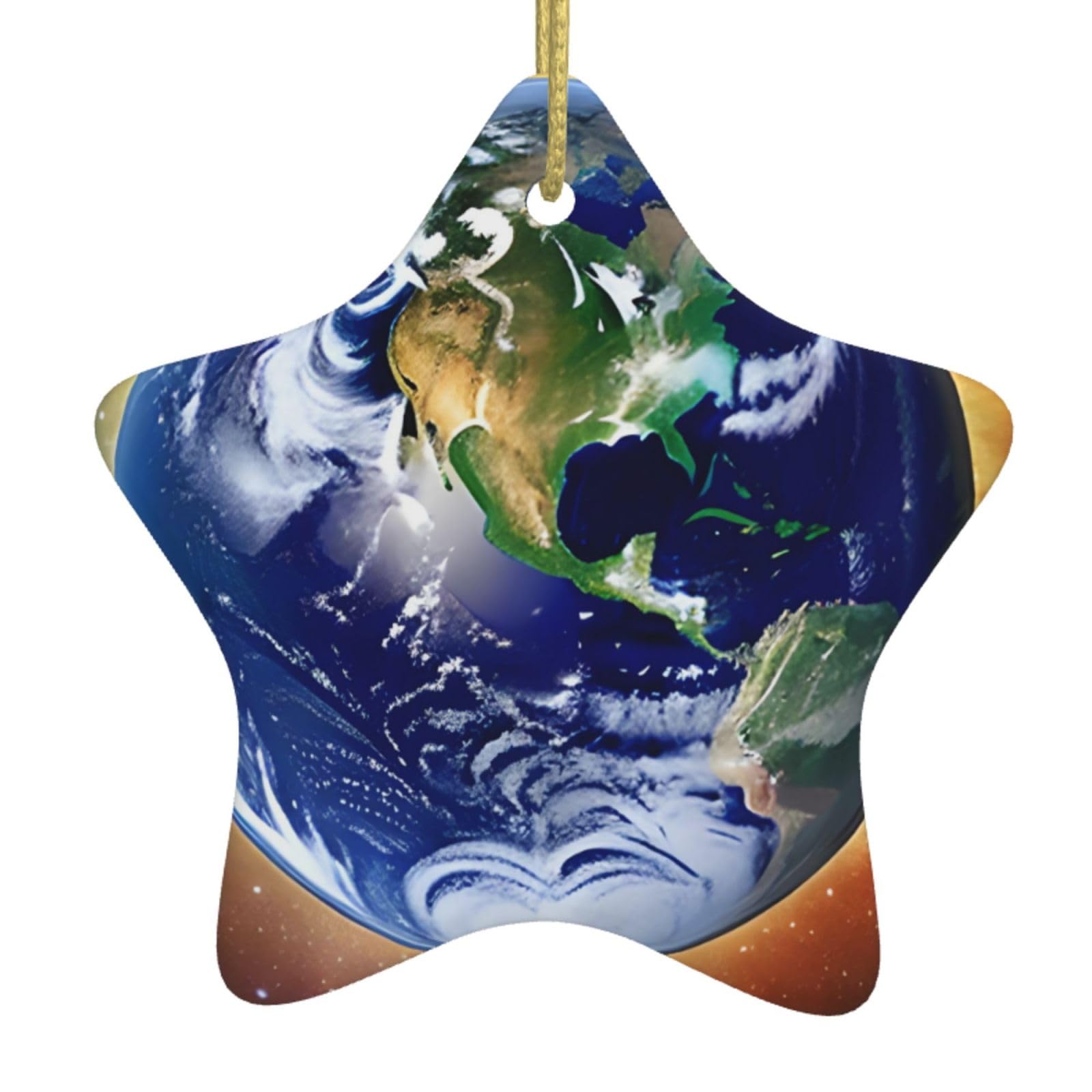 Cosmic Earth Christmas Ceramic Star Pendant with Punched Holes and Gold Wire Rope, Christmas Tree Home Decoration