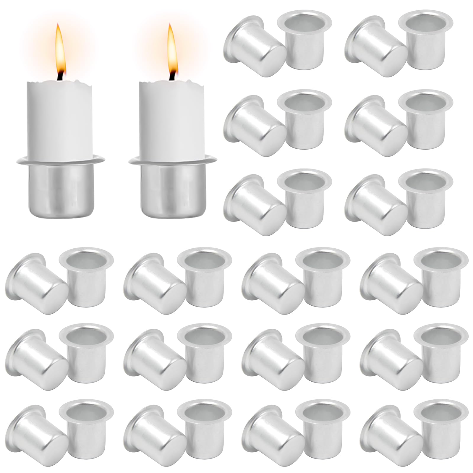 Dtoterul Portavelas Plata Aluminio 36 Piezas Candeleros Juego de Candelabros Porta Velas Decorativas Mini Portavelas de Metal Portavelas de Aluminio Pequeño para Cilíndricas Velas
