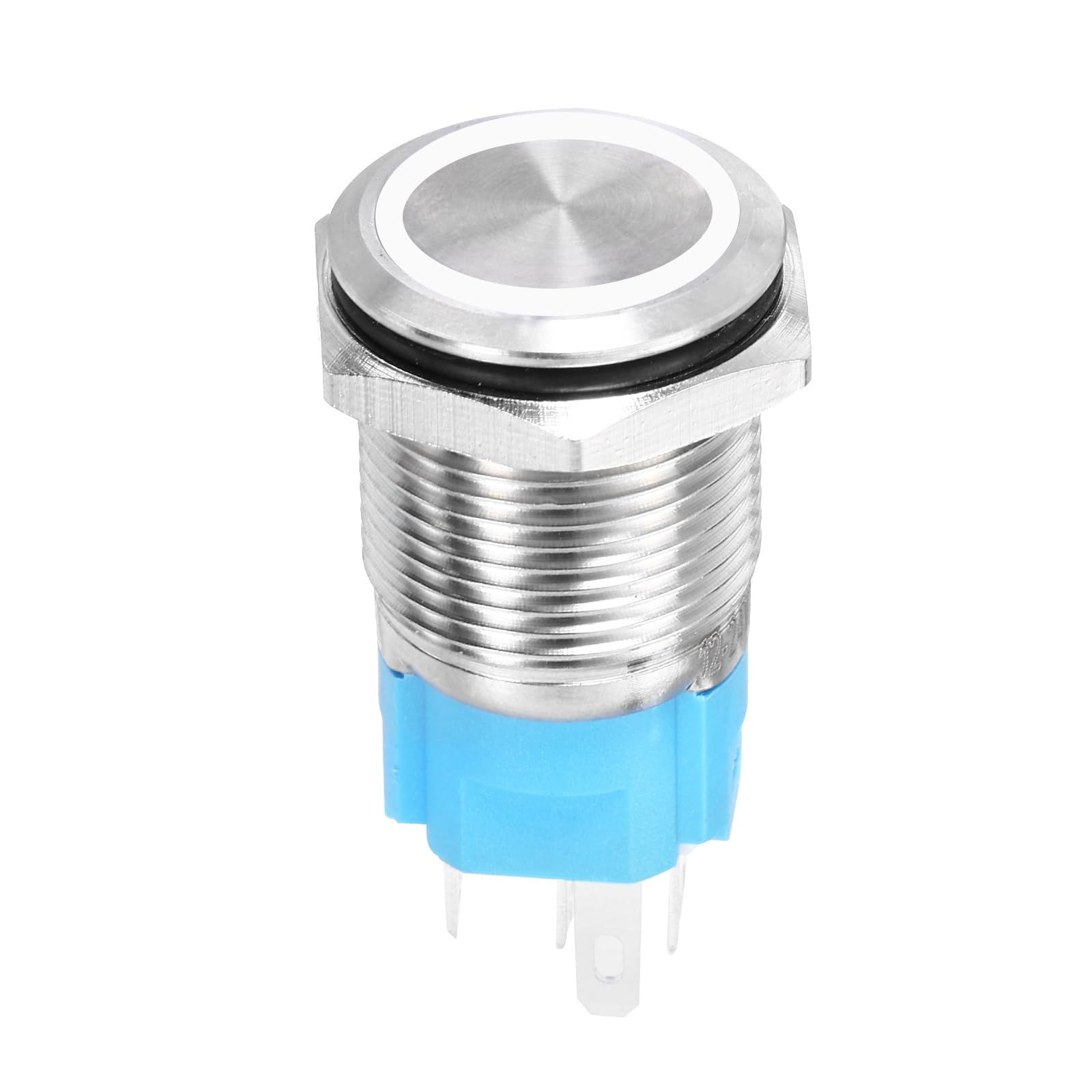 DMiotech 16mm / 5/8" Stainless Steel Momentary Push Button Switch Flat Head 5A 12-24V Silver Shell with Welding Foot White LED 1NO1NC for Car Boat Systems Custom Setups