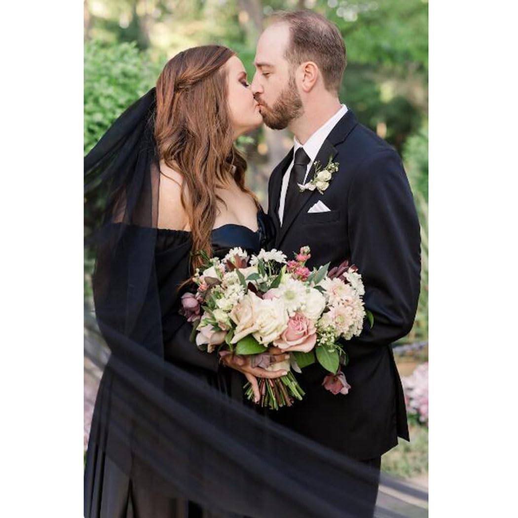 Aularso Black Cathedral Veil 1Tier Lace Wedding Veils Vintage Bridal Veils Simple Drop Veils for Halloween Costumes: Black-1 Tier