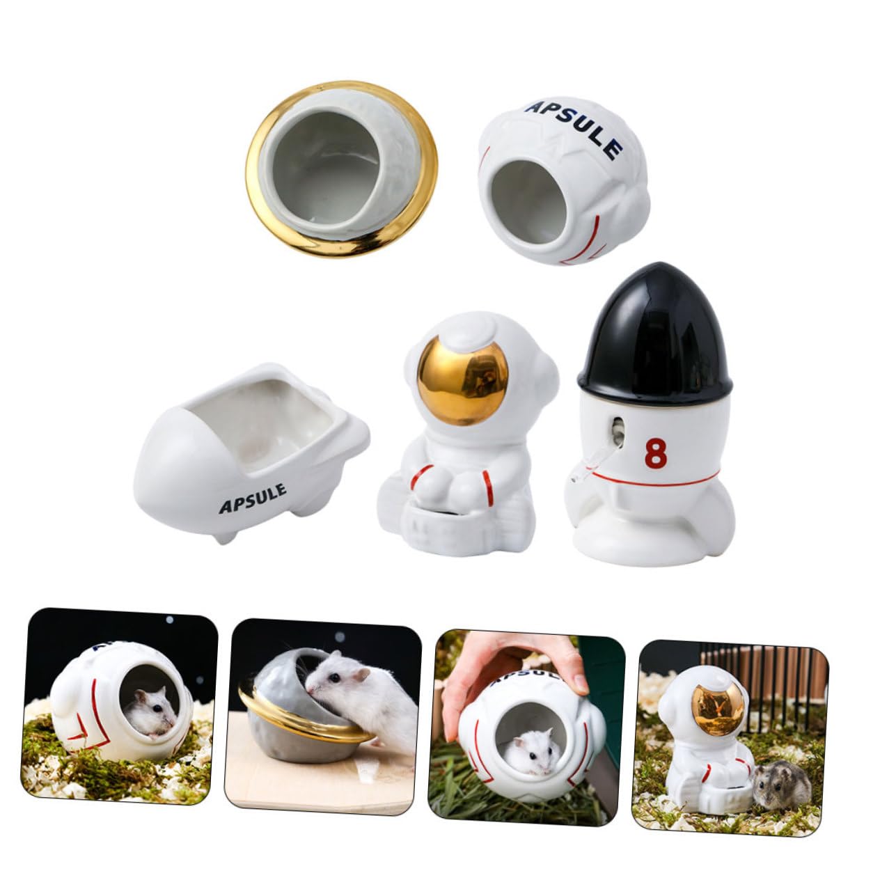 Gamelle pour Cochon d'Inde en Céramique, 1 Set, Forme Fusée | Cachette pour Hamster, Style Simple, Usage Domestique, Structure Pratique, Facile à Ranger