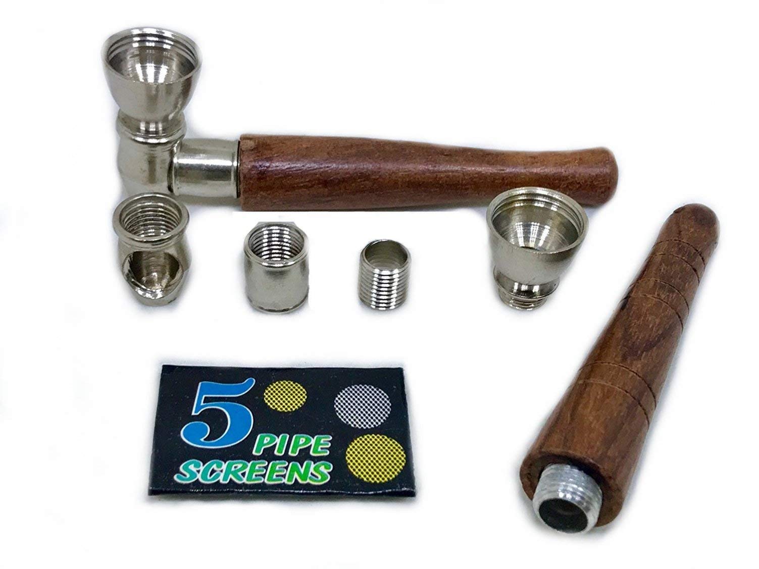 Sigato™ Wooden Pocket Tobacco Smoking Pipe Hand Pipe with 5 Free Screens ; Wooden Handle Pipe