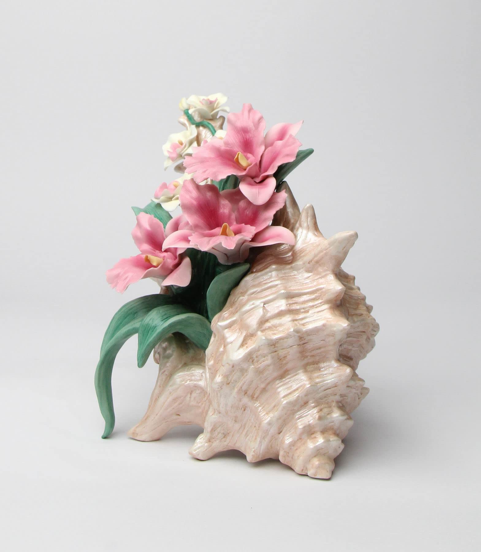 Cosmos Gifts 10178 Statuetta di Conchiglia con Orchidea, Verde