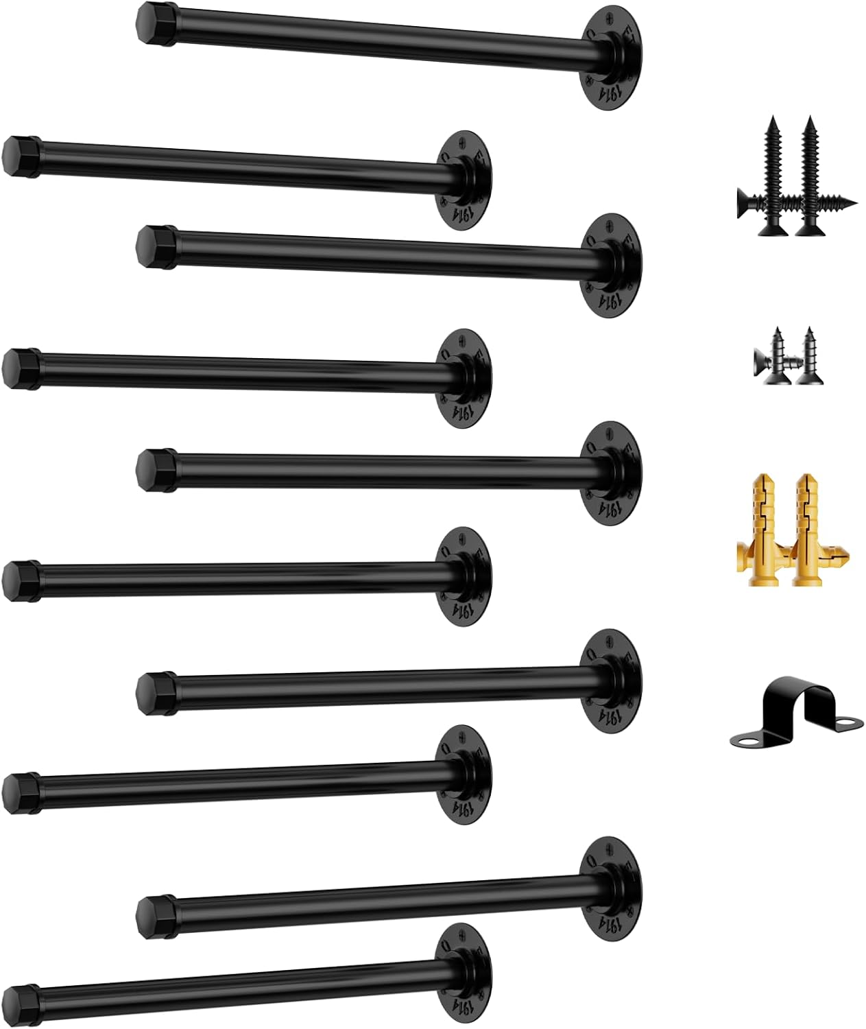 Pipe Shelf Bracket Set of 10 Heavy Duty Floating Shelf Bracket 12 Inch Metal DIY Industrial Pipe Shelving Hardware for Wall Closet, Black