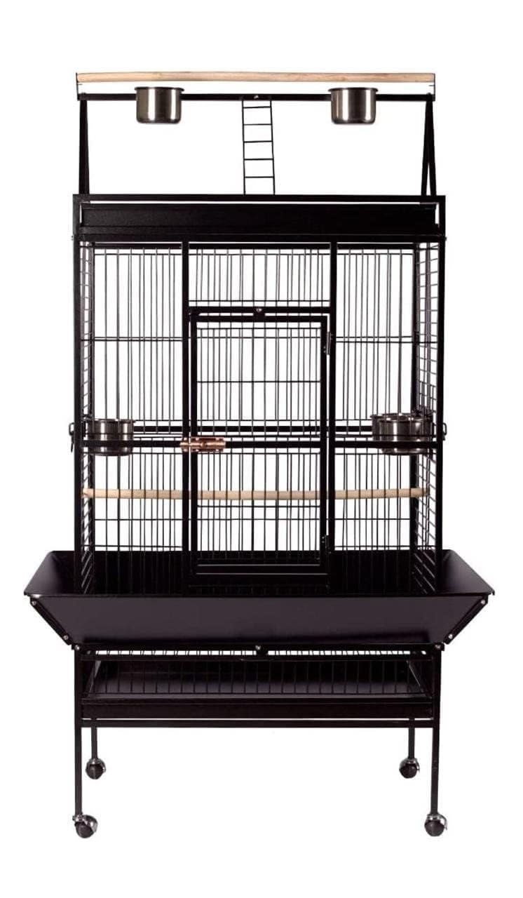 Foldable Metal Bird Cage For Macaw,Grey Parrot,Cocktail, Conures,Amazon,Cuckatoo With Stand,Wheel,Play Top, Tray - L:102.5X B:80 X H:172 Cms/Bar Spacing 24Mm-Black Colour Only-image-17